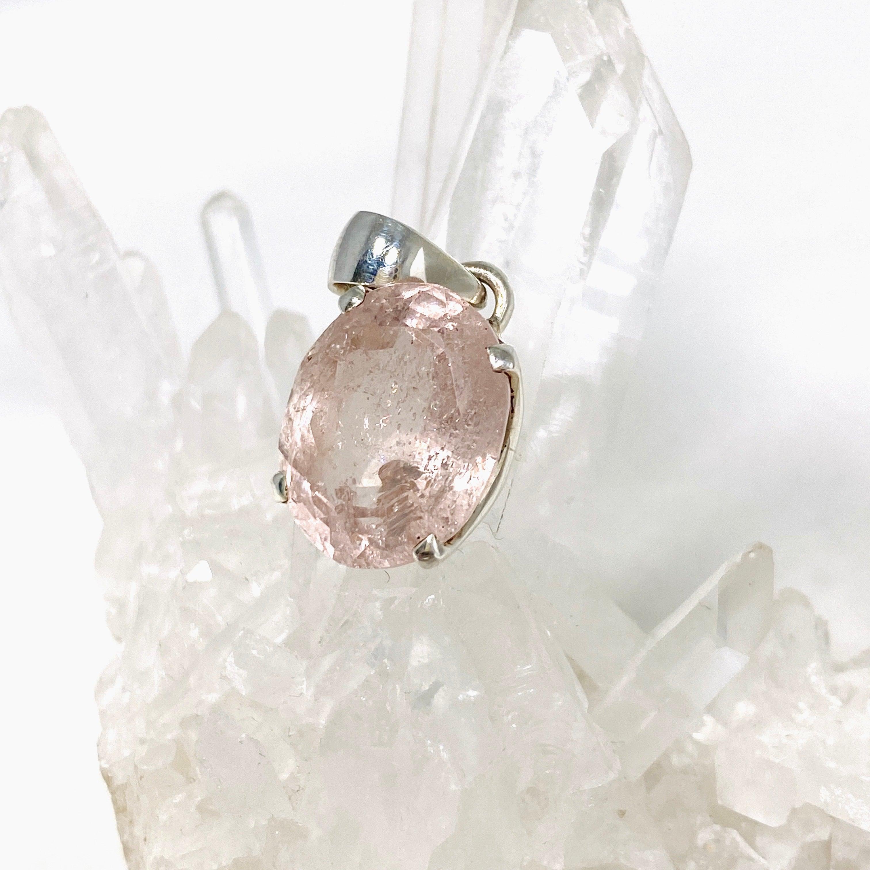 Morganite Faceted Oval Pendant Necklace PPGJ687 - Elegant Jewelry Gift for Women, Perfect for Weddings, Anniversaries & Special Occasions