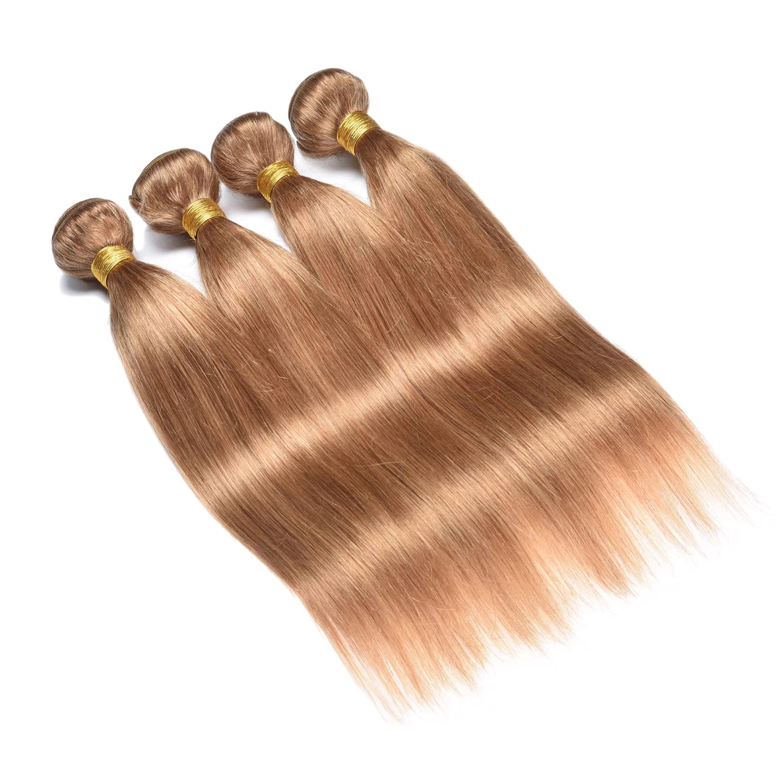 WOME 100% Unprocessed Peruvian Virgin Human Hair Bundles - Silky Straight #27 Honey Blonde (4 Bundles, 16/18/20/22 Inch) | Natural Hair Extensions for Styling & Wefting | Perfect for Daily Wear, Parties & Special Occasions