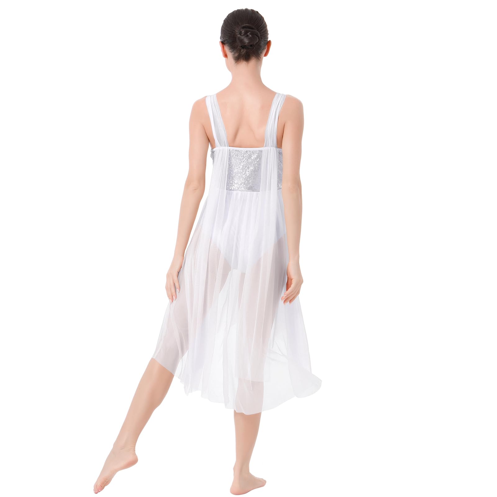 ODASDO Women's Lyrical Dance Dress - Modern Contemporary Ballet Costume with Sequins, Mesh & Tulle High-Low Skirt for Performances, Recitals & Competitions