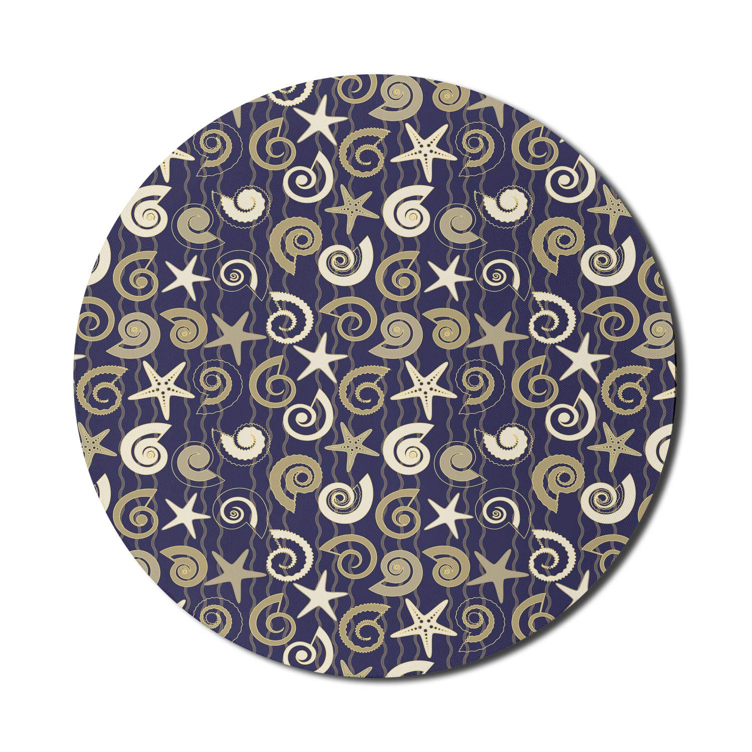 Ambesonne Round Nautical Mouse Pad - Non-Slip Thick Rubber Gaming Mousepad with Sea Shells Starfish Ocean Design, 8 Inch Dark Indigo & Eggshell | Perfect for Computer Work, Gaming & Office Use