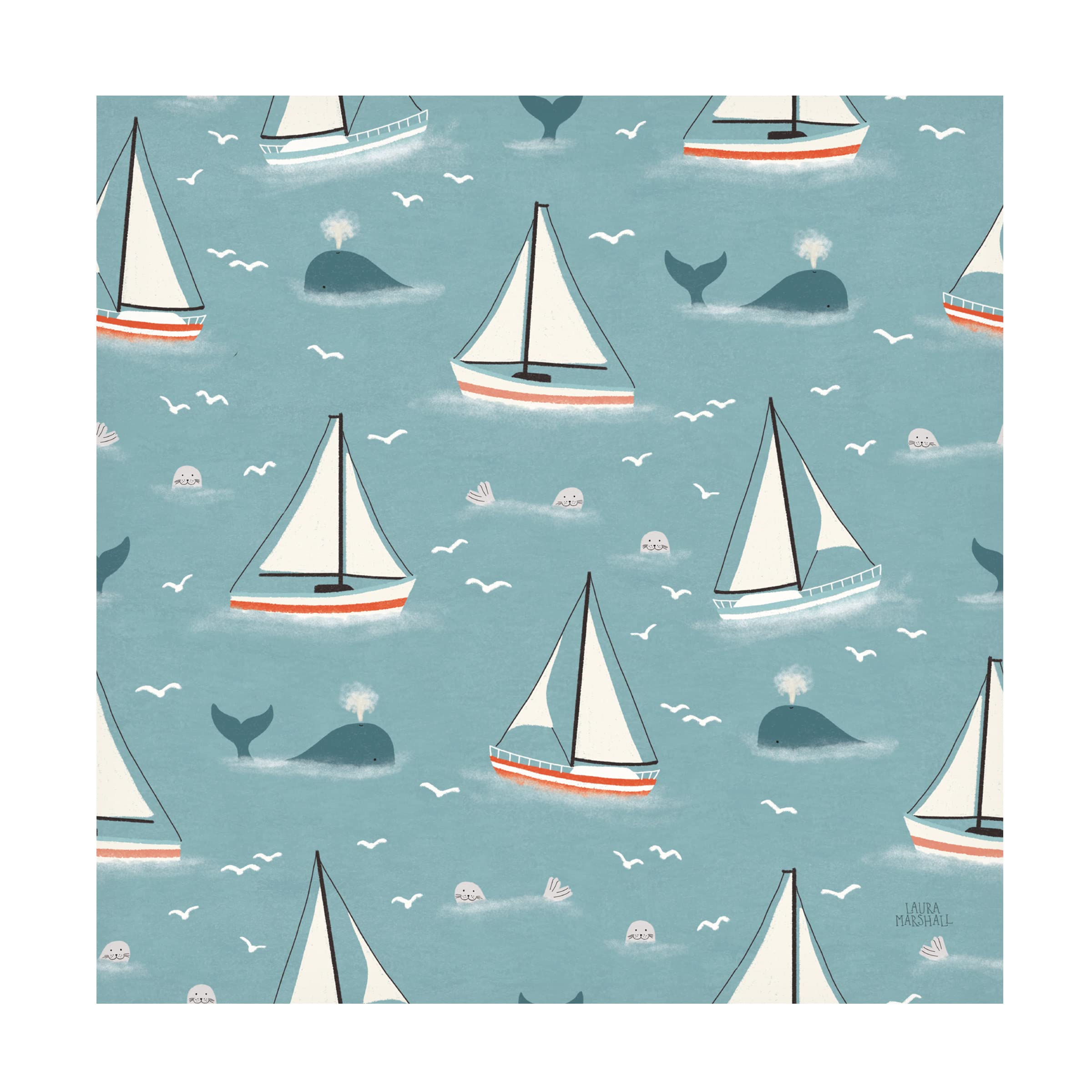 Laura Marshall 'Seaside Village Pattern III' Canvas Wall Art Print - Coastal Home Decor for Living Room, Bedroom & Office