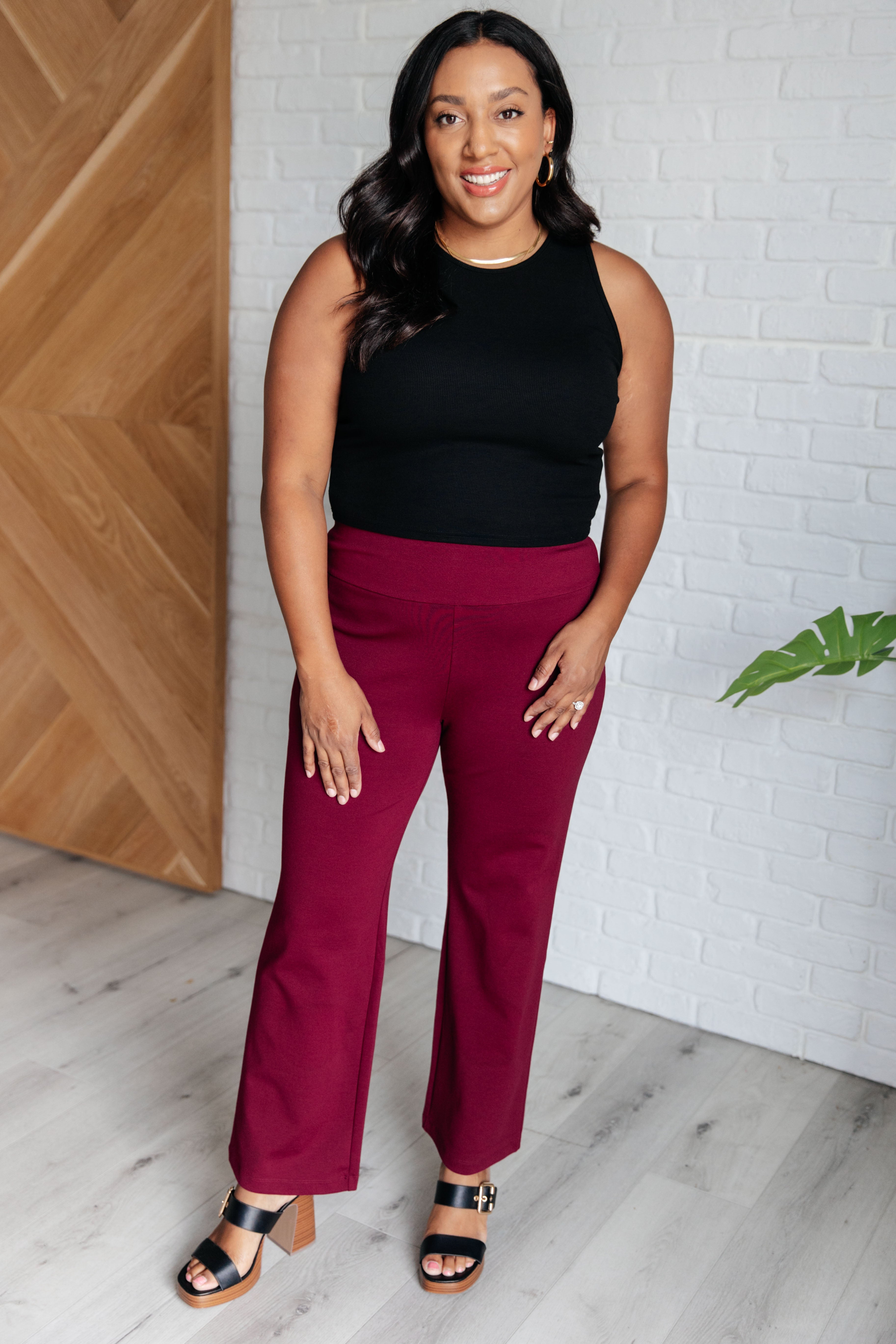 Magic Straight Leg Pants for Women - Elegant Wine Red Trousers | Comfortable Office Wear & Casual Chic Outfits | Perfect for Work, Dating & Everyday Style