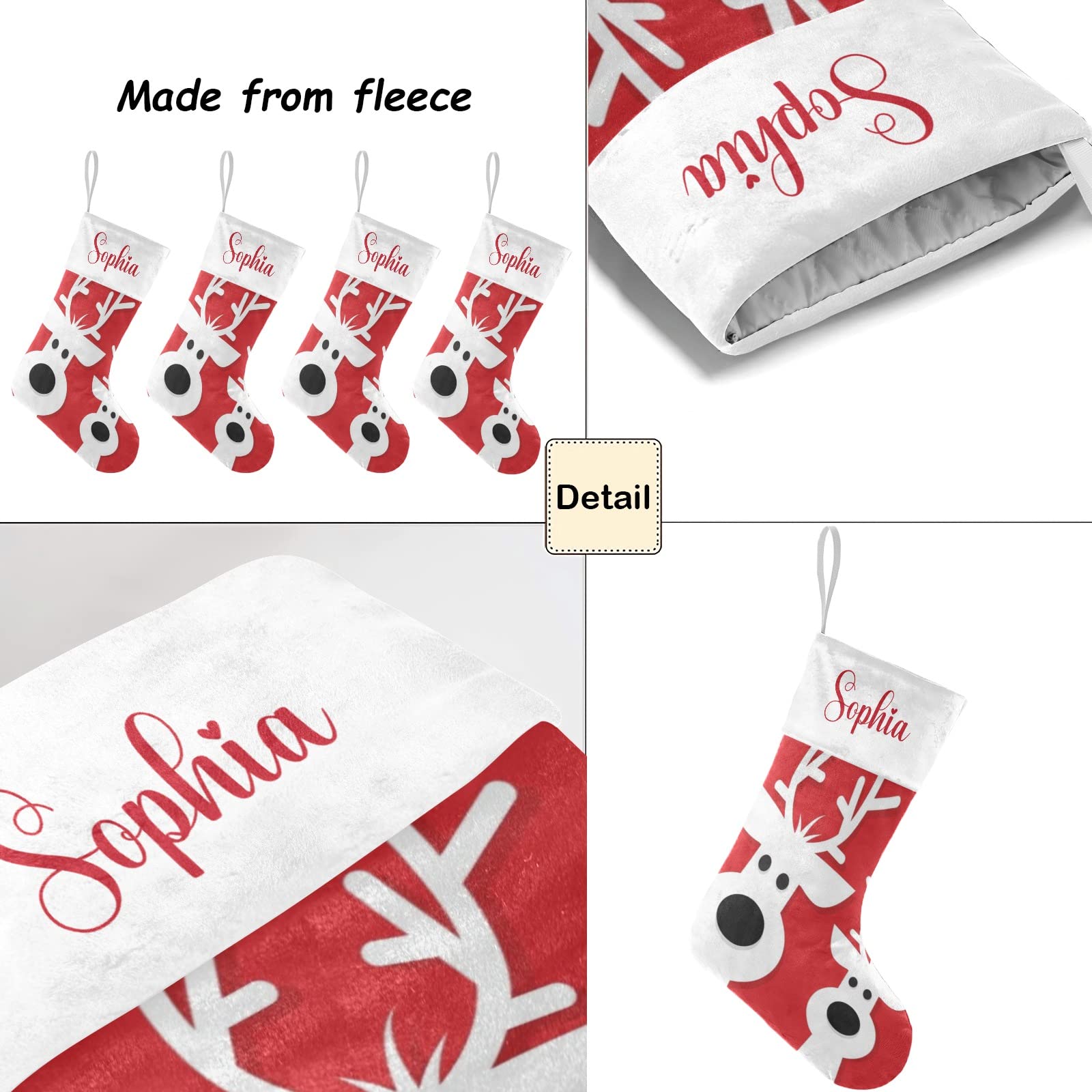 Personalized Christmas Stockings with Name - Red Reindeer Design for Boys, Girls & Pets - 17.52 x 7.87 Inch Holiday Gift - Perfect for Fireplace Decor, Family Traditions & Festive Home Decorating