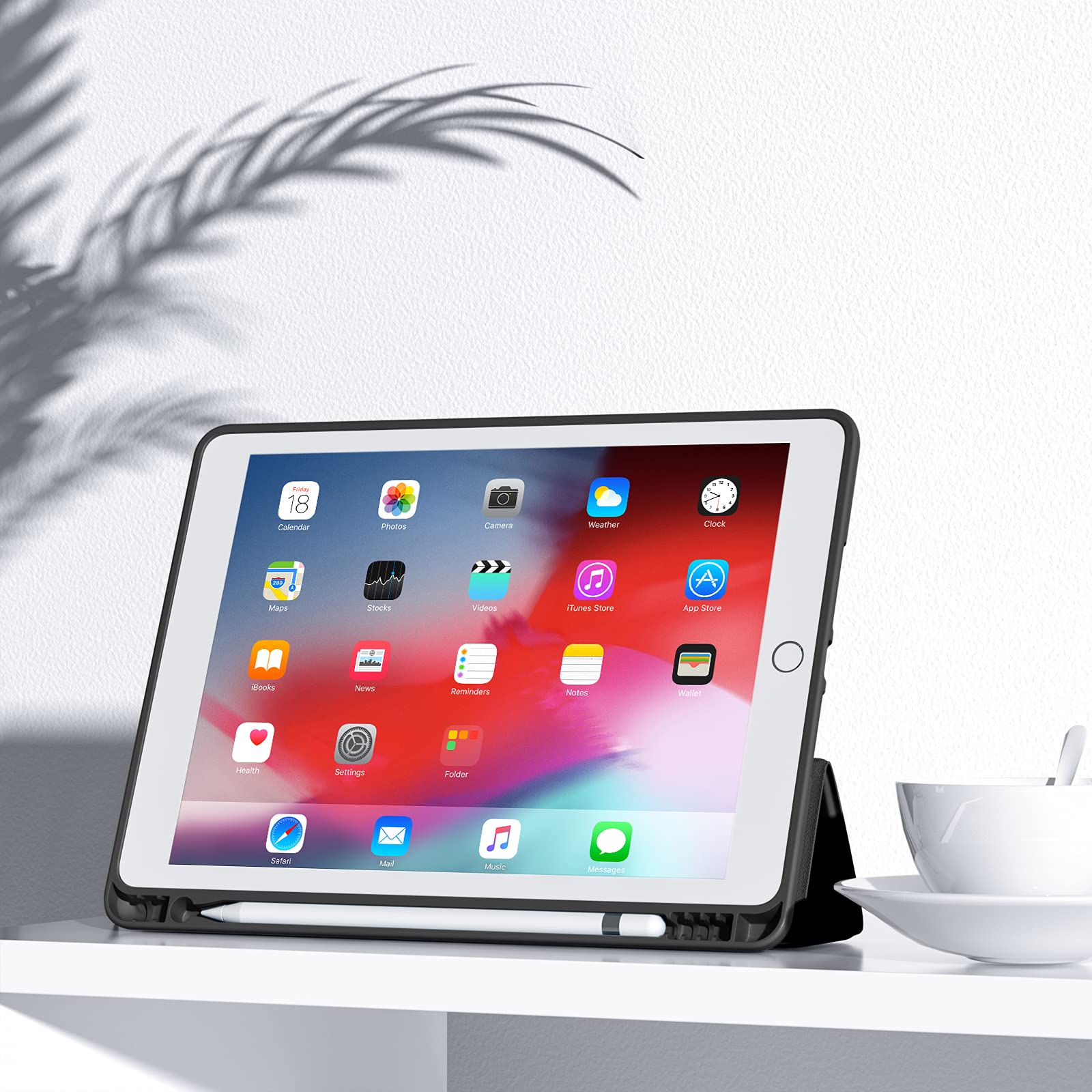 Mastten iPad 9th/8th/7th Generation Case Compatible with iPad 10.2 Inch 2021/2020/2019 - Shockproof TPU Smart Stand Cover with Pencil Holder, Auto Wake/Sleep (Black) - Perfect for Work, School & Travel Protection