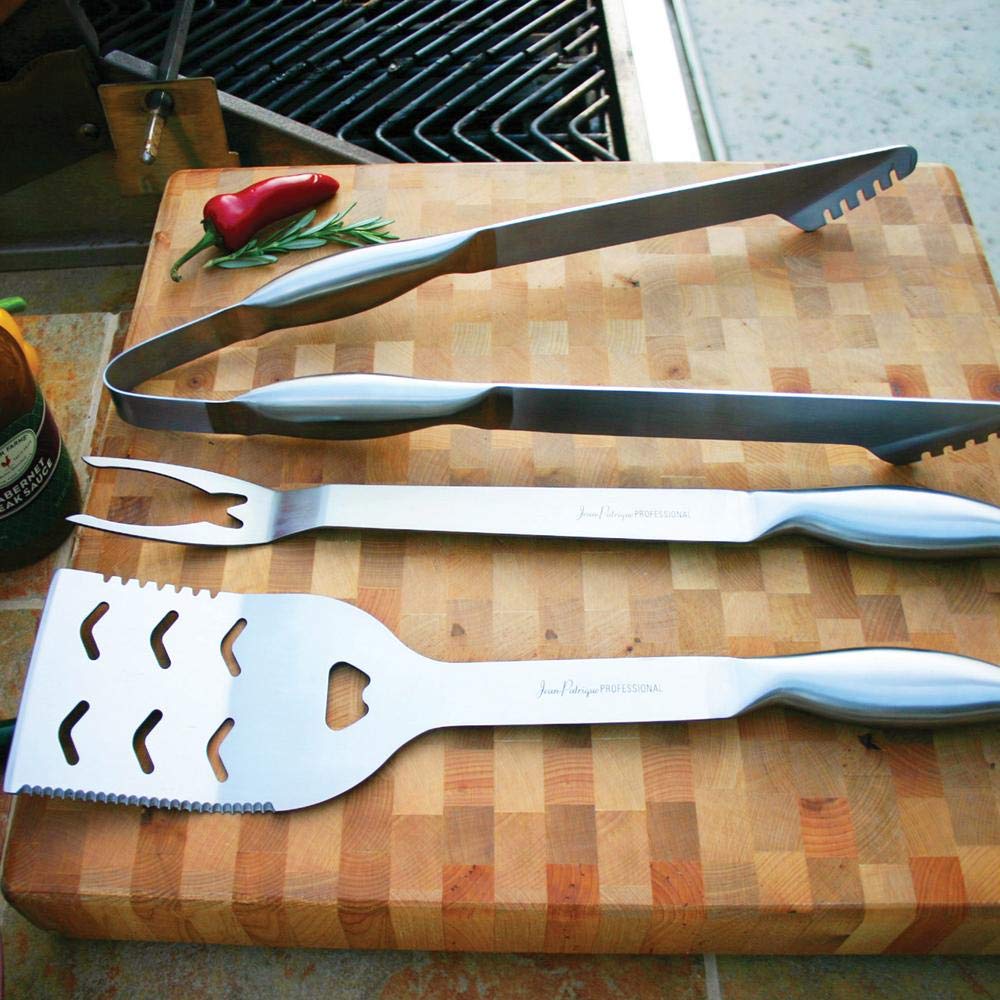 Jean-Patrique Premium Stainless Steel BBQ Utensil Set - 3 Piece Heavy Duty Grill Tools with Tongs & Spatula for Professional Outdoor Cooking, Camping & Backyard Barbecues