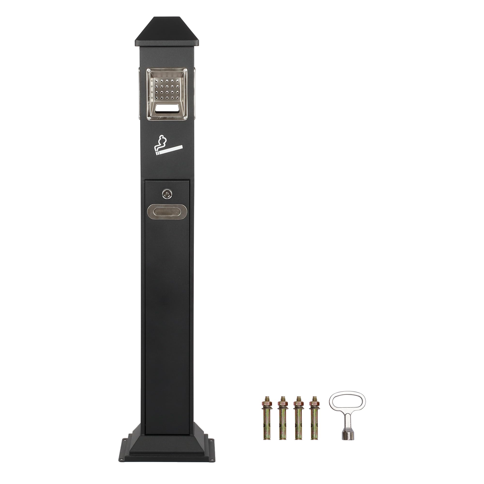 Heavy Duty Metal Ash Receptacle - Commercial Outdoor Vertical Trash Can for Patios, Gardens, Hotels, Pubs & Offices - Durable Black Butt Container for Cigarette Disposal & Waste Management