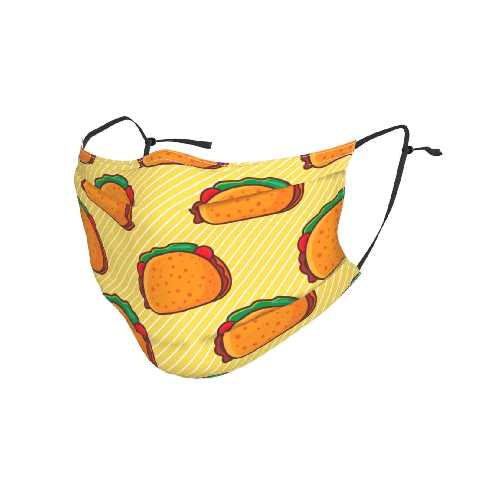 Reusable Adjustable Fried Tortilla Food Seamless Pattern Face Mask with Filter for Men, Women & Kids - Perfect for Daily Wear, Outdoor Activities, and Travel Protection