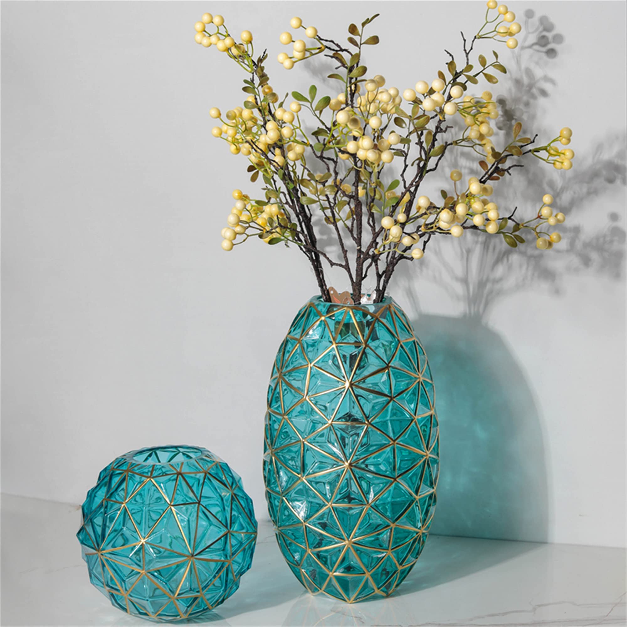 KORANGE Set of 2 Clear Glass Bud Vases for Flowers - Small Decorative Glass Bottle Vases in Golden Green - Perfect for Wedding Centerpieces, Table Decor, and Home Floral Arrangements