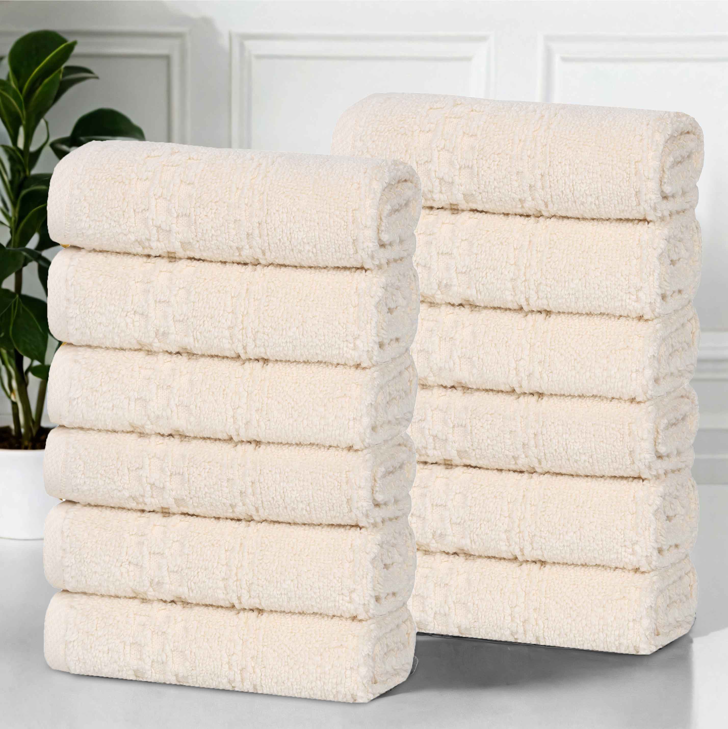Playa Zero Twist Cotton Solid Waffle Textured Face Towels - Set of 12 | Soft & Absorbent Bath Towels for Spa, Gym & Travel | Eco-Friendly Home Essentials
