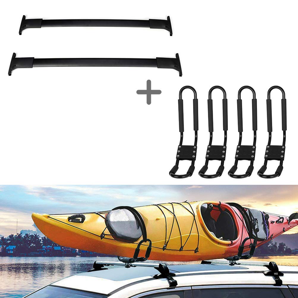 ECCPP Aluminum Roof Rack Cross Bars with Kayak J-Bar Carrier Set - Compatible with Ford Escape 2013-2019 - Heavy Duty 2X Roof Rack + 4X J-Bar Kayak Mount - Perfect for Outdoor Adventures, Camping & Water Sports
