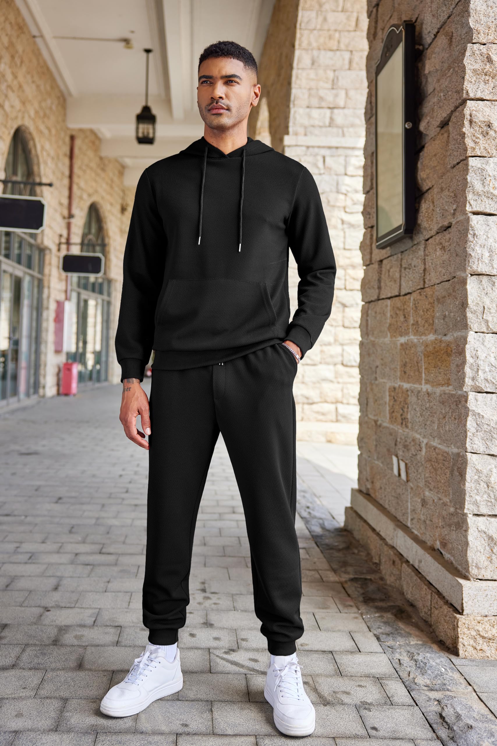 COOFANDY Men's 2-Piece Waffle Hoodie Sweatsuit Set - Athletic Jogging Tracksuit for Running, Gym & Casual Wear | Breathable Comfort Fit for Sports & Lounge