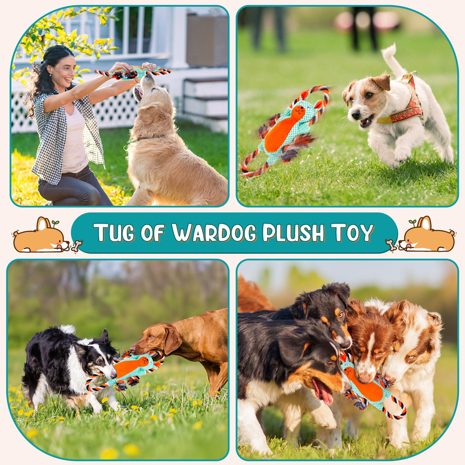 Durable Chew-Proof Dog Stuffed Animals for Aggressive Chewers - Interactive Tug of War & Squeaky Dog Toy for Small, Medium & Large Dogs - Perfect for Christmas Gifts, Playtime & Keeping Pets Busy (Chinchilla Design)