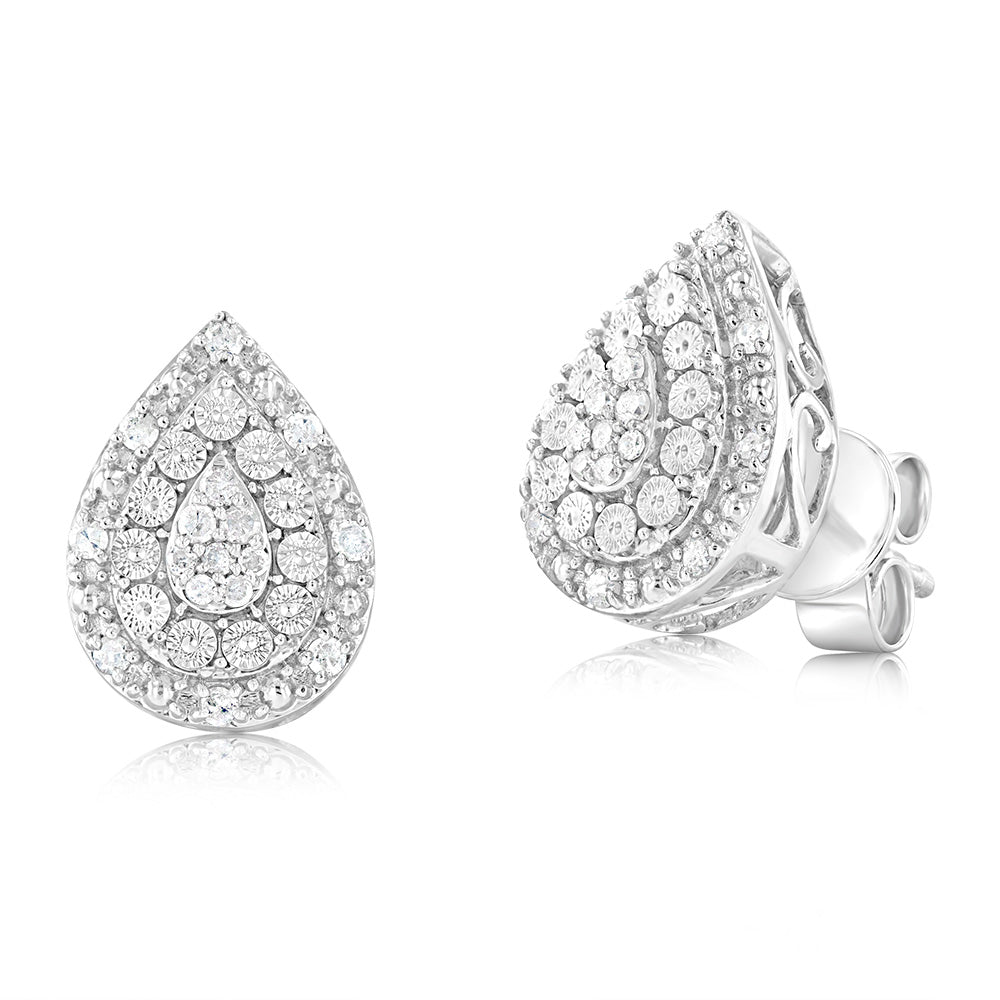 1/5 Carat Diamond Pear Stud Earrings in Sterling Silver - Elegant Dangle Earrings for Women, Perfect for Weddings, Parties & Everyday Wear