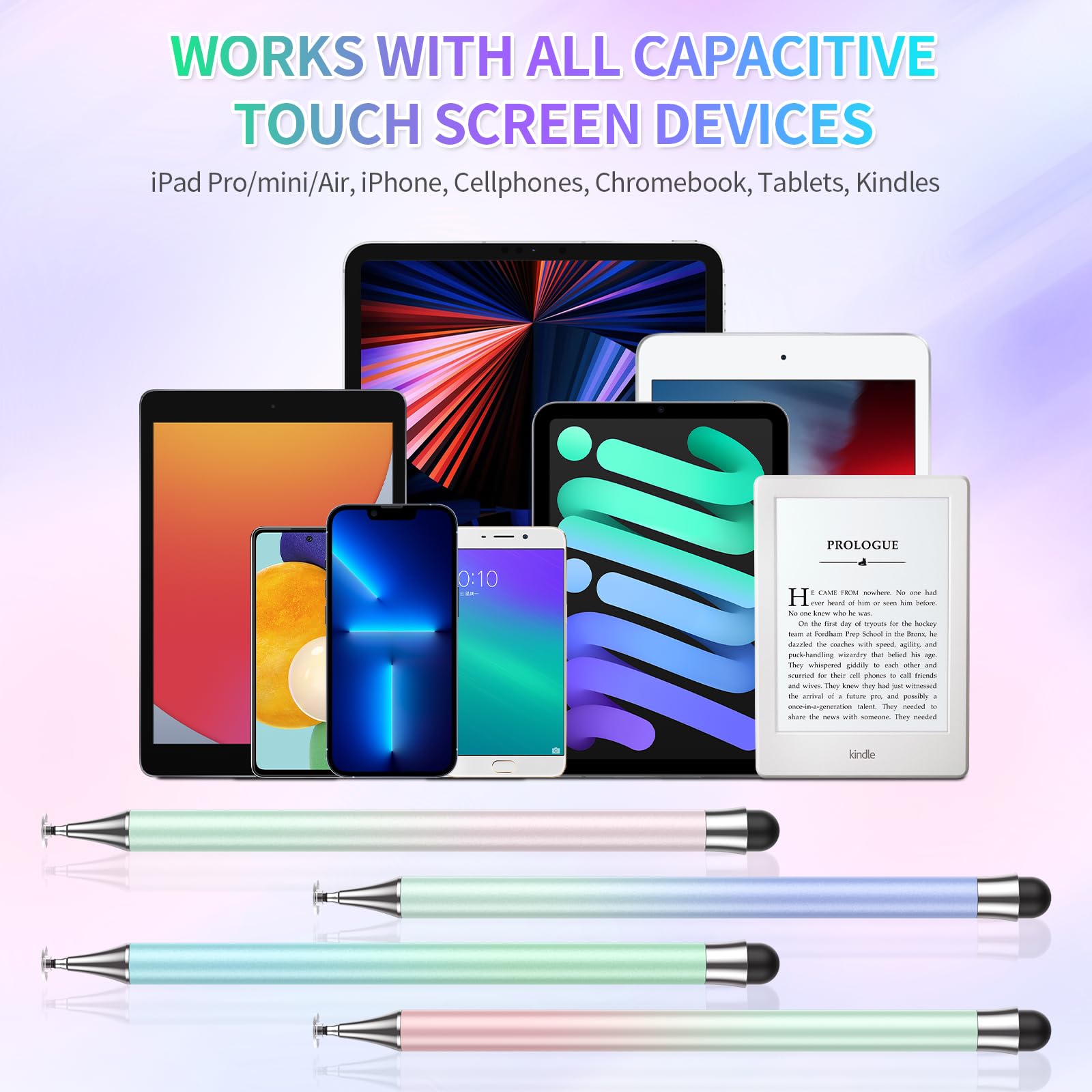 4-Pack Stylus Pens for iPad, iPhone & Android Tablets - 2-in-1 Disc & Fiber Tip Touch Screen Pen | Compatible with Apple Pencil & All Capacitive Screens | Perfect for Drawing, Note-Taking & Digital Signatures