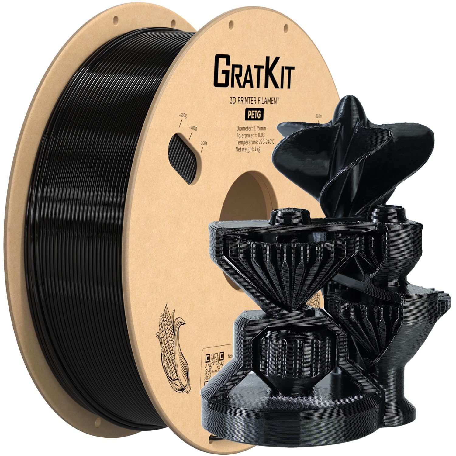 High-Quality PETG 3D Printer Filament 1KG Spool - 1.75mm Diameter, Black - Perfect for Strong, Durable Prints - Ideal for Functional Parts, Cosplay Props & DIY Projects