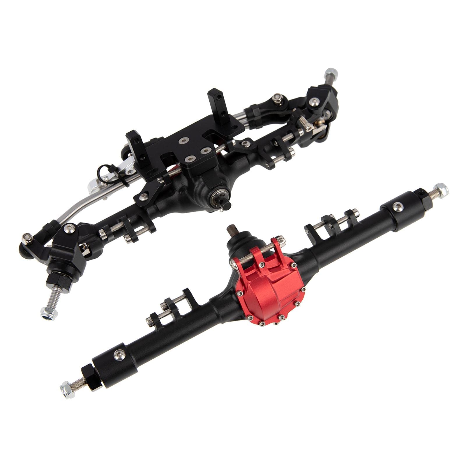 Fancyes Complete Front & Rear Axle Replacement for 1/10 RC Crawler Cars - Aluminum Alloy Axles Compatible with Axial SCX10 Series - Upgrade Parts for Off-Road Climbing & Trail Adventures (Black)