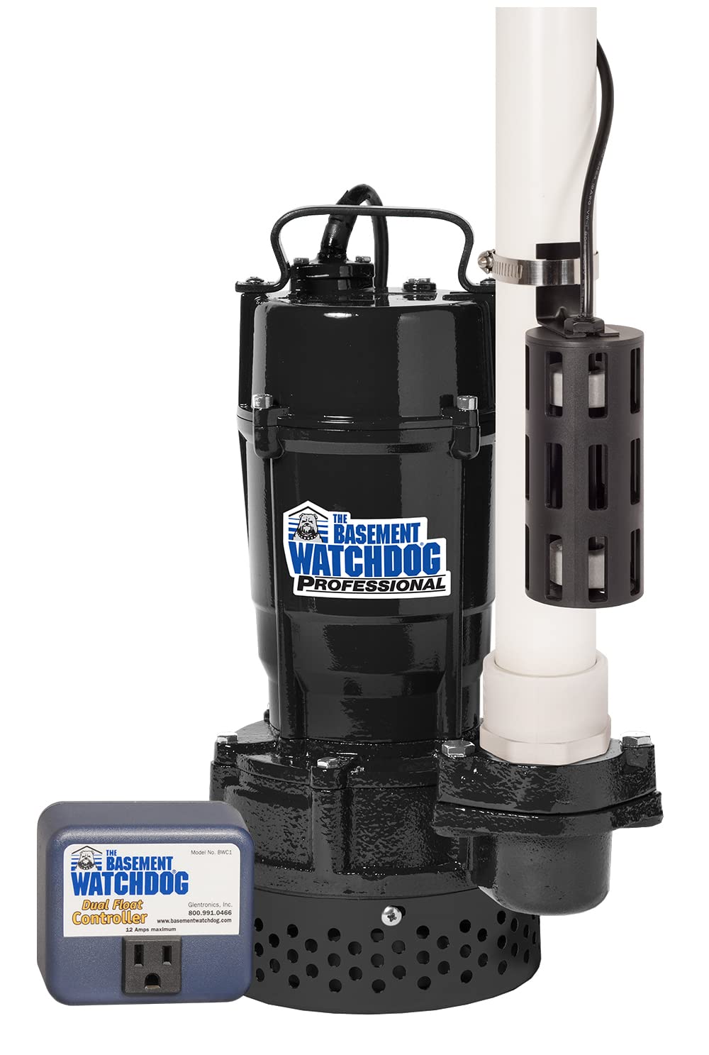 Basement Watchdog BWT050 1/2 HP Submersible Sump Pump - 4100 GPH at 0 ft, 2770 GPH at 10 ft - Cast Iron/Aluminum Construction with Caged Dual Float Switch - Ideal for Basement Flooding, Crawl Space Drainage & Emergency Water Removal