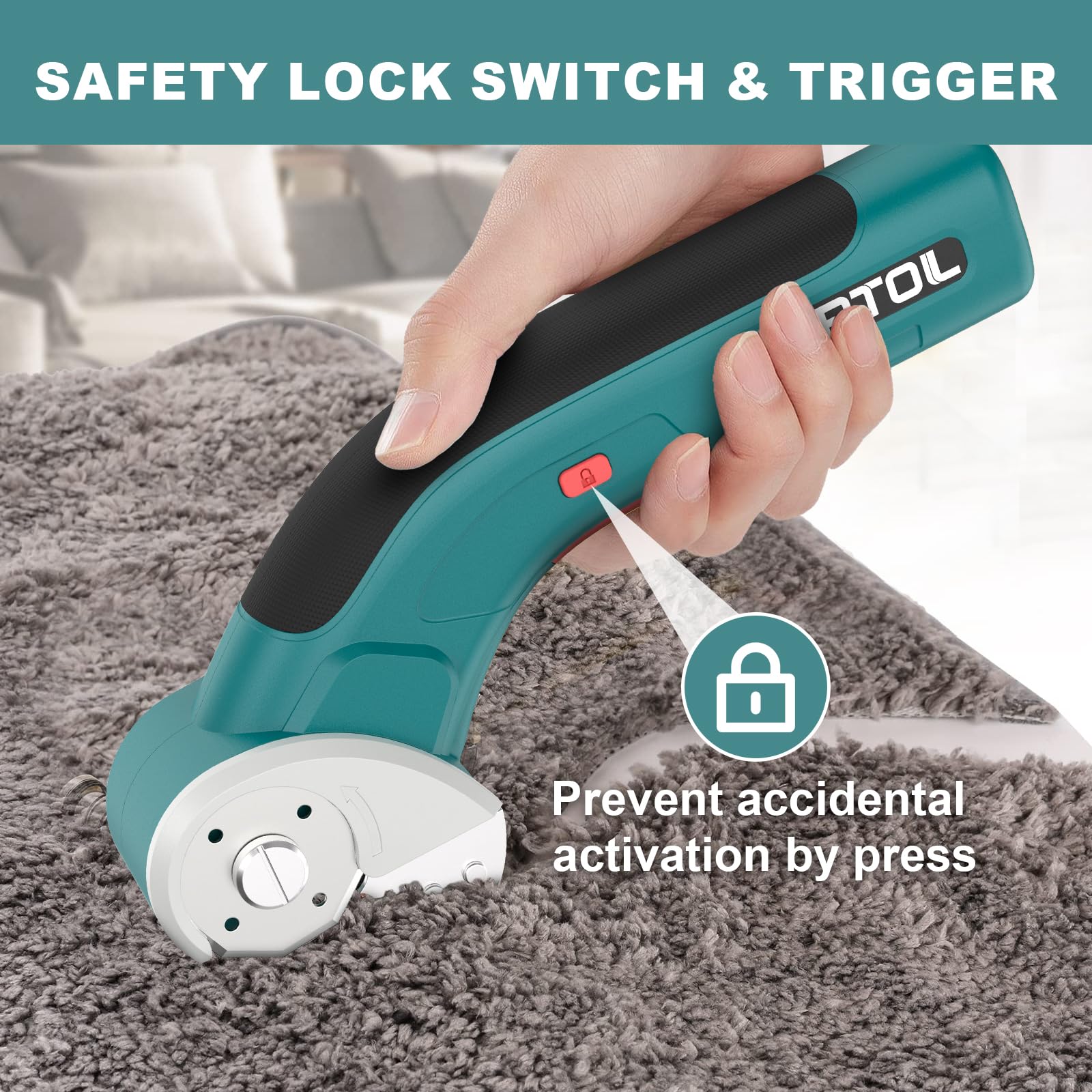 GARTOL Cordless Electric Scissors - Rotary Cutter for Box, Plastic, Carpet, Fabric, Leather & Cardboard | Low Noise & Powerful | Perfect for Sewing, Crafts, DIY Projects, Home Improvement & Packaging Work