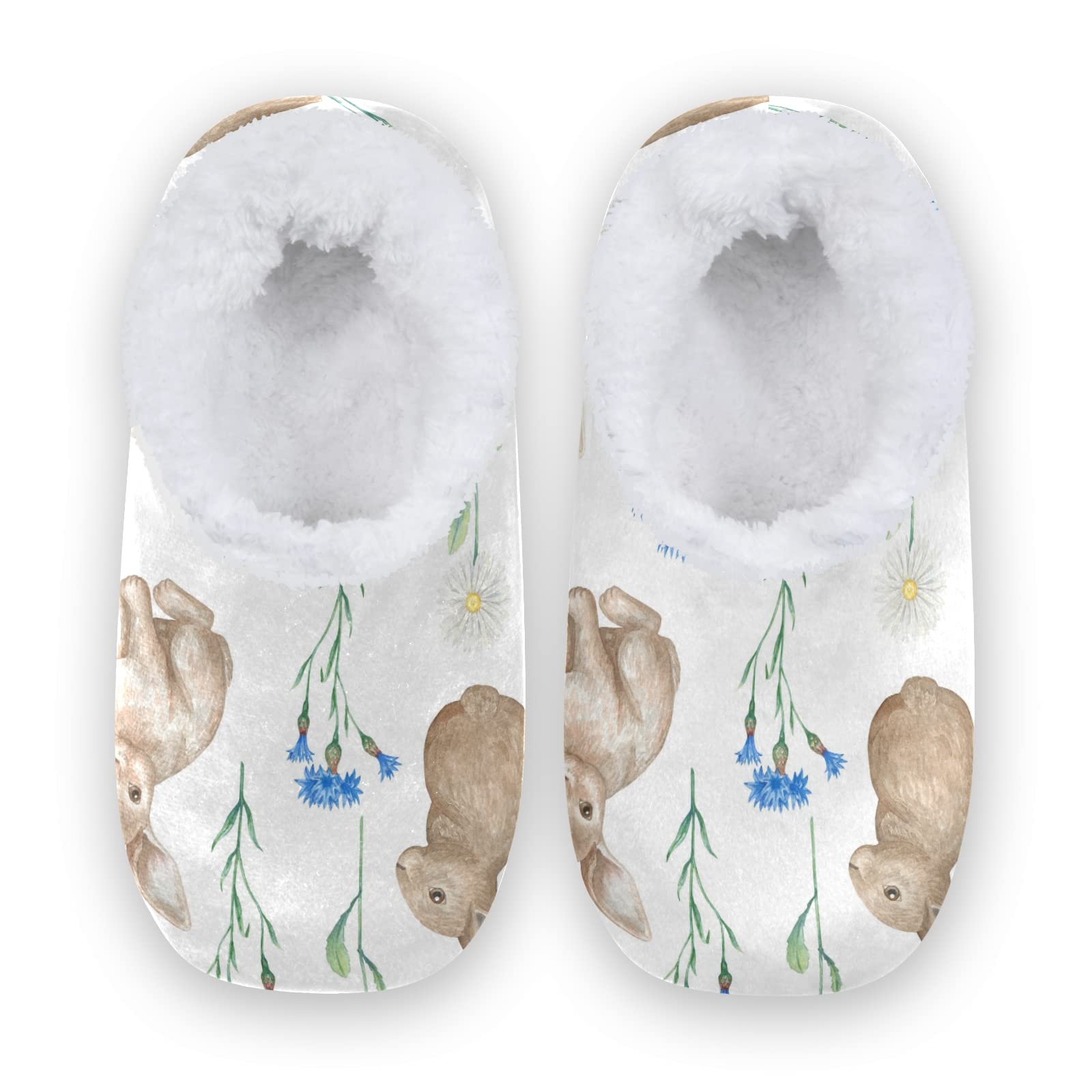 Easter Bunny Rabbit Slippers for Women & Men - Cozy Fleece Indoor House Slippers with Floral Daisy Print - Soft Fuzzy Warm Footwear for Home, Lounge, Gift Giving (Coral Color)