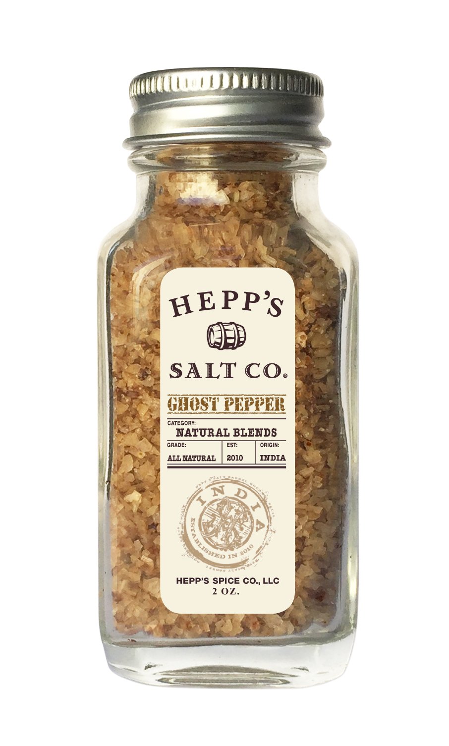 Hepp's Ghost Pepper Salt - Premium Spicy Seasoning for Cooking, Grilling & BBQ - 2 oz Glass Jar - Adds Heat to Meats, Snacks & Cocktails