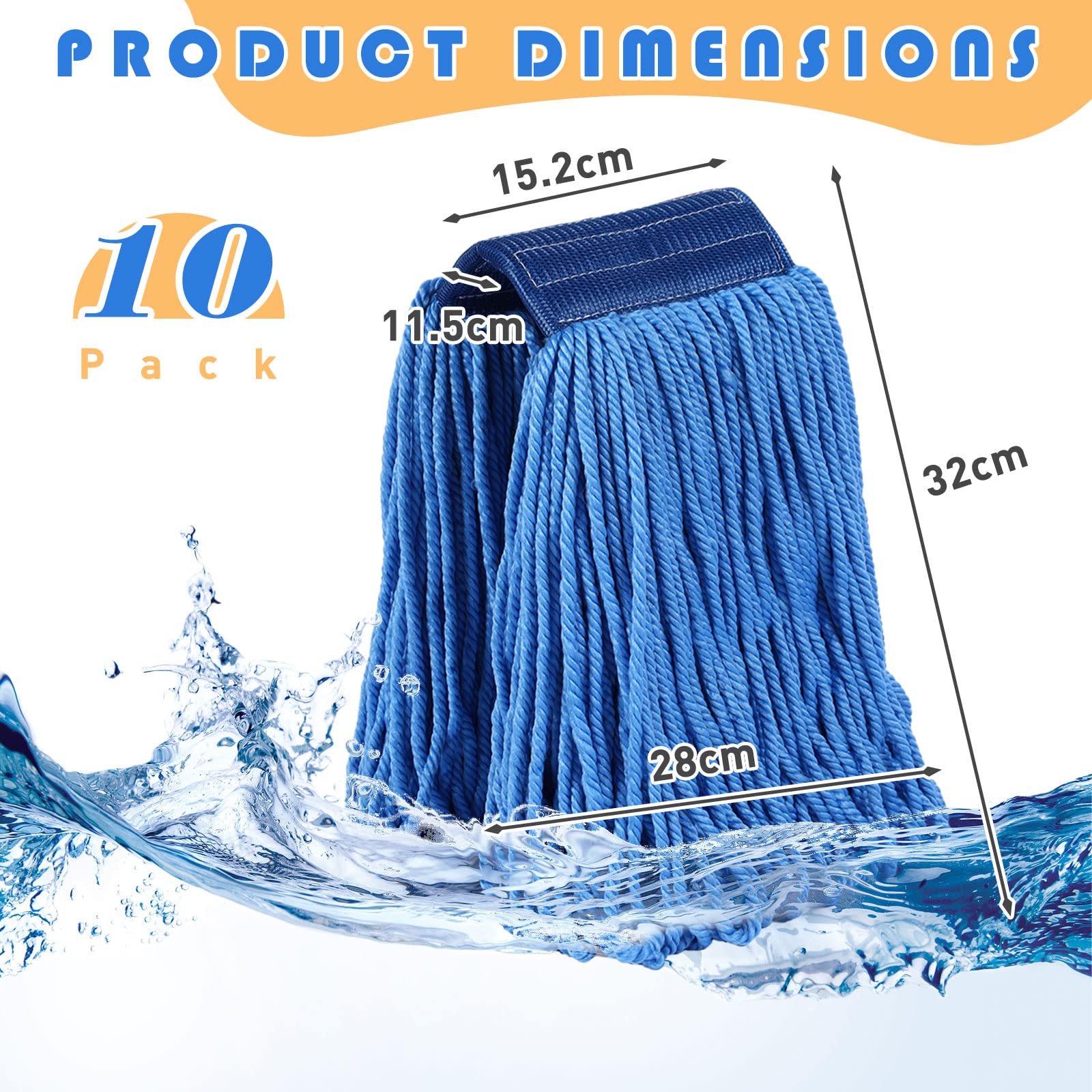 6-Pack Heavy Duty 16oz Blue Cotton Mop Heads - Commercial Floor Cleaning Refills