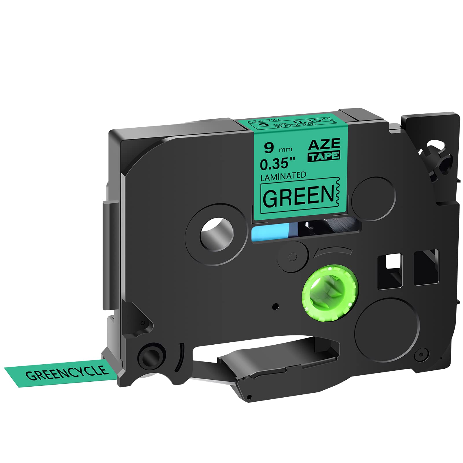 GREENCYCLE 60-Pack 9mm (0.35 Inch) Black on Green Laminated Label Tapes - Compatible with Brother TZe-721, TZ721, PTD210, D400AD, D600, PT-H100, PTH110, PT1290 & PT-1230PC Printers - Perfect for Office Labeling, Shipping & Organization