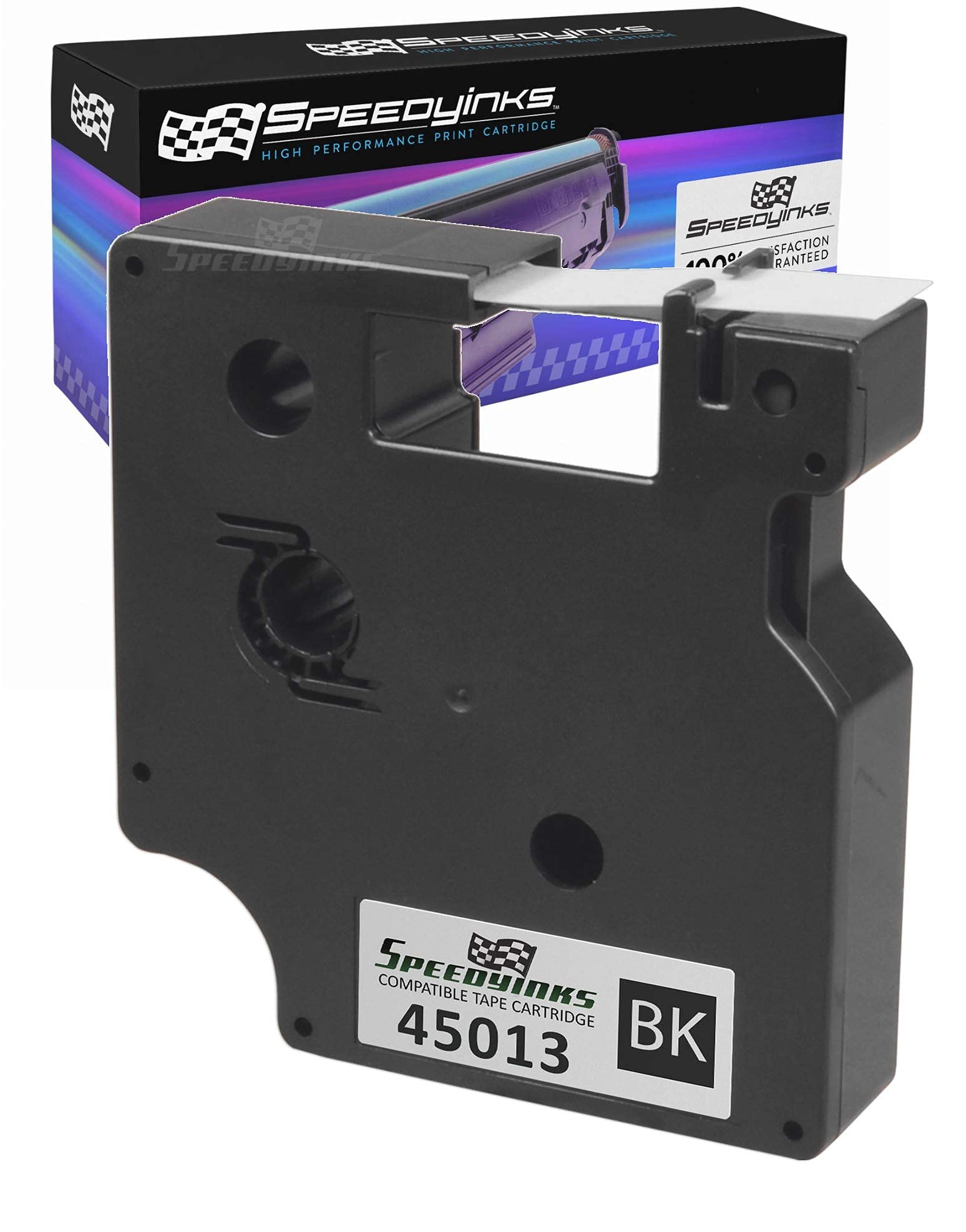 Speedy Inks Compatible Dymo 45013 Label Tape - 0.5 in x 23 ft (12.7 mm x 7 m) Black on White - Perfect for Shipping Labels, Address Tags & Office Organization