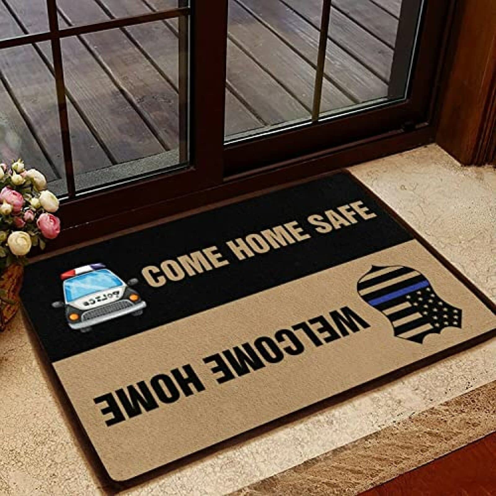 Non-Slip Indoor/Outdoor Welcome Doormat - Police Themed 'Come Home Safe' Design, Perfect for Housewarming Gifts & Home Decor - Ideal for Front Door Entrance, Porch, or Patio Use