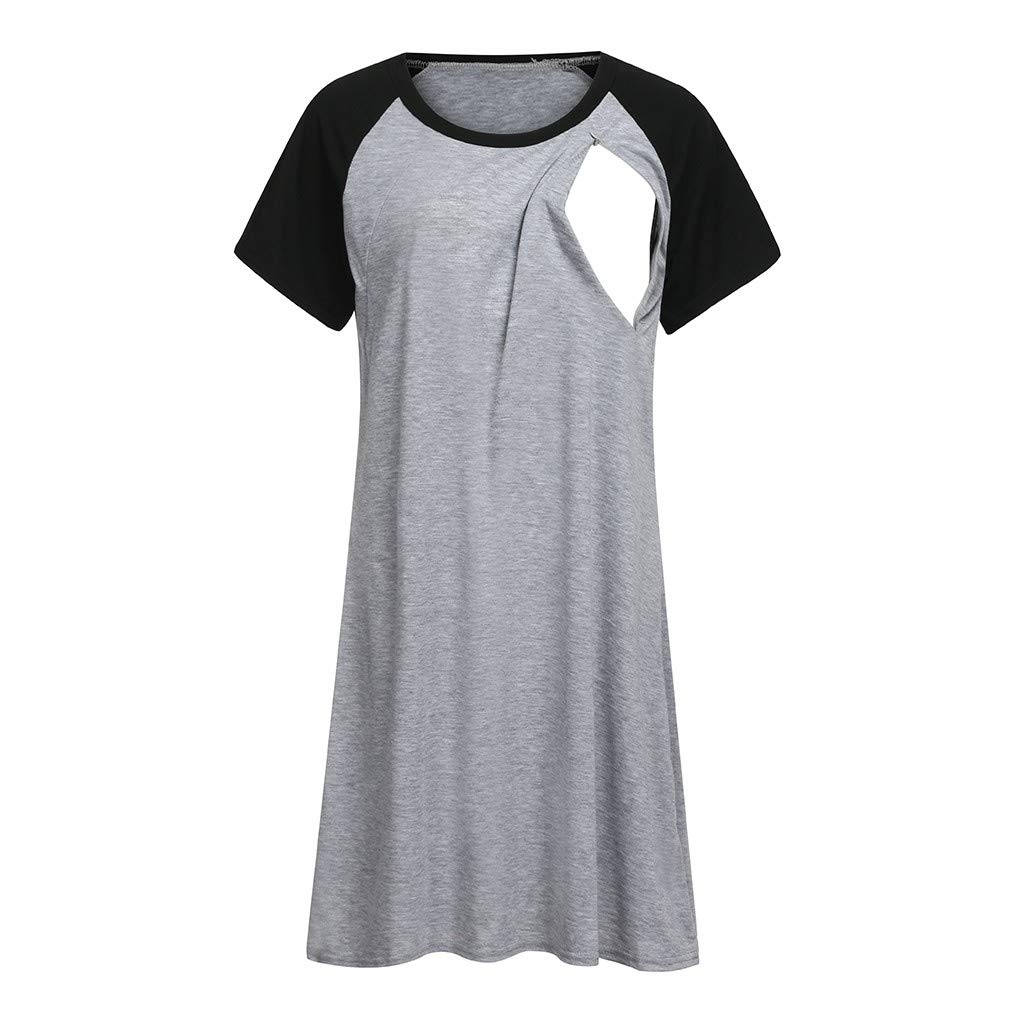 Maternity Nursing Nightgown for Women - Floral Short Sleeve Breastfeeding Dress, Comfortable Sleepwear & Nightdress for New Moms - Perfect for Nighttime Nursing and Relaxing at Home