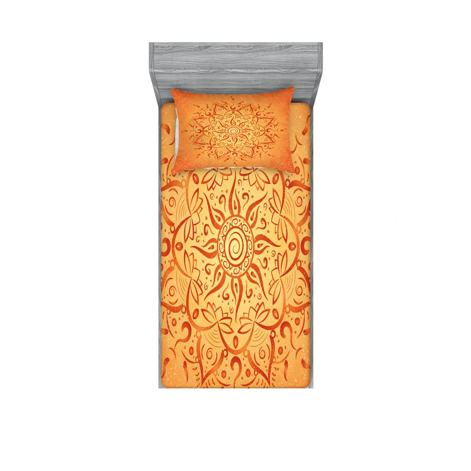 Ambesonne 2-Pack Twin XL Fitted Sheets & Pillow Sham Set - Orange Mandala Pattern, 4-Piece Bedding Set for Dorm, Guest Room & Travel | Soft Wrinkle-Resistant Fabric | Includes 2 Fitted Sheets (39
