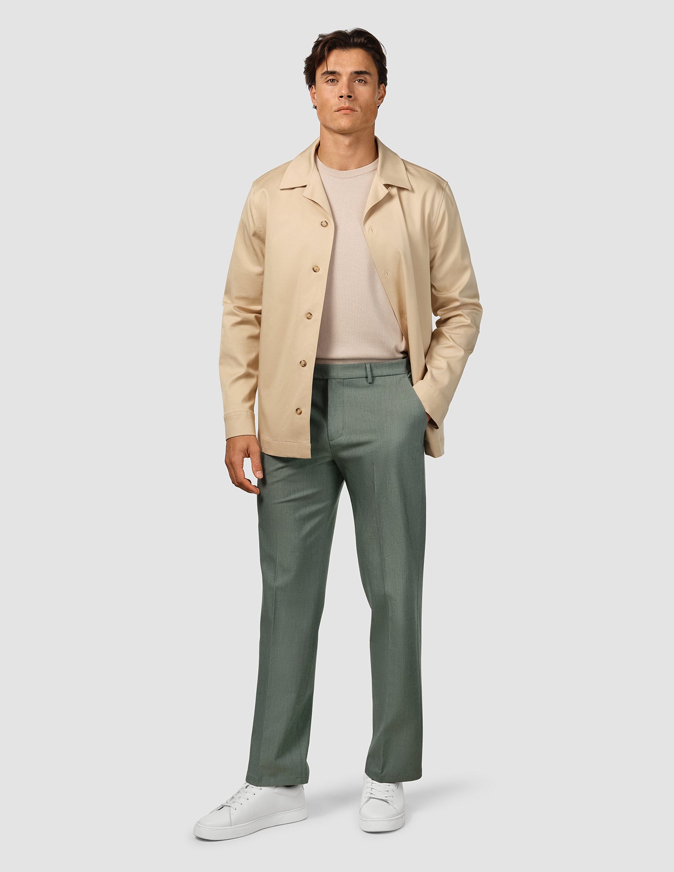 Men's Essential Relaxed Fit Suit Pants in Green Melange - Comfortable Office Wear & Business Casual Attire