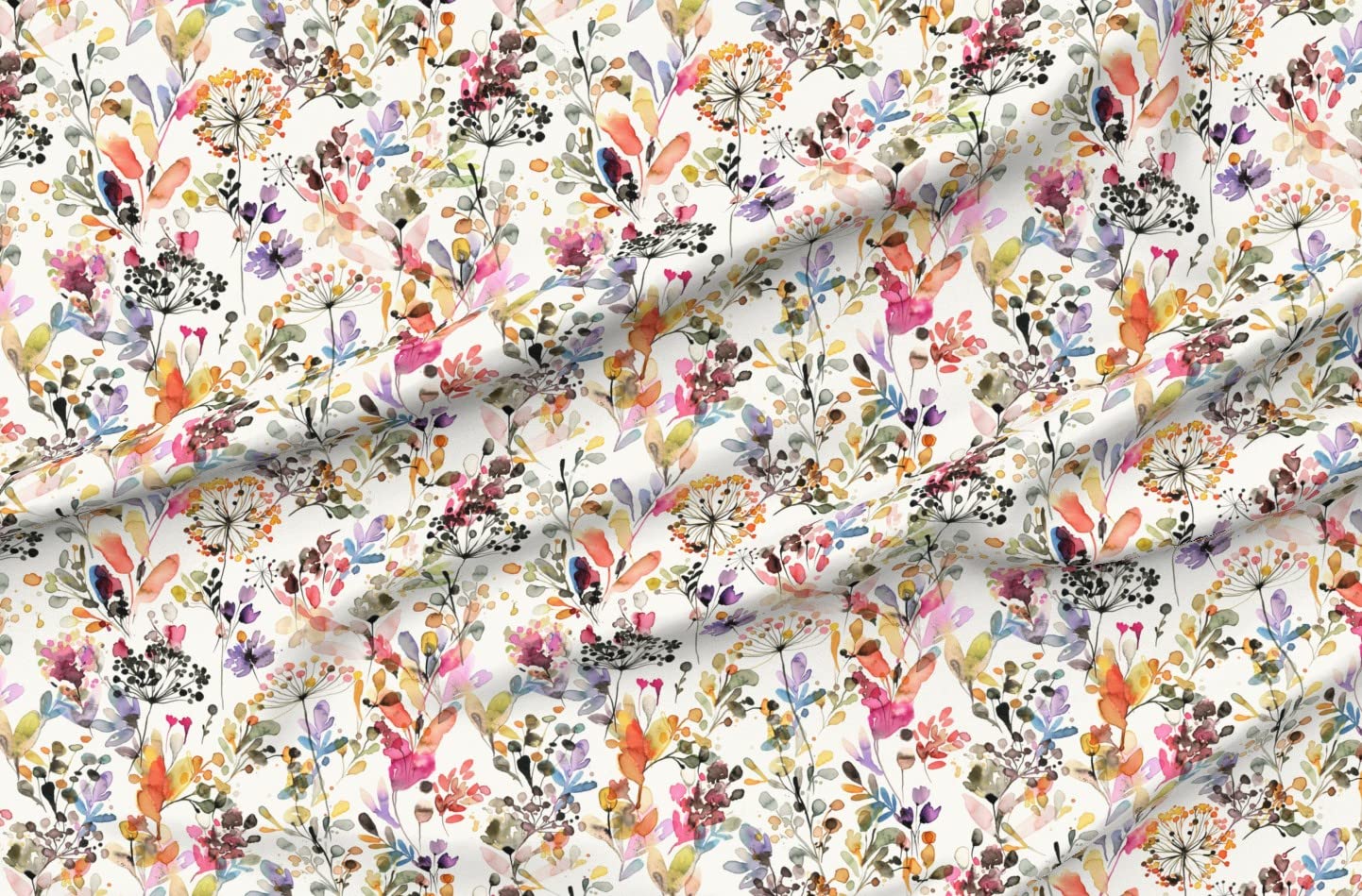 Watercolor Floral Printed Minky Fabric by The Yard - Soft Plush Fabric for Sewing Baby Blankets, Quilt Backing & Home Decor | Nature-Inspired Abstract Plant Design for Nursery, Bedroom & DIY Crafts