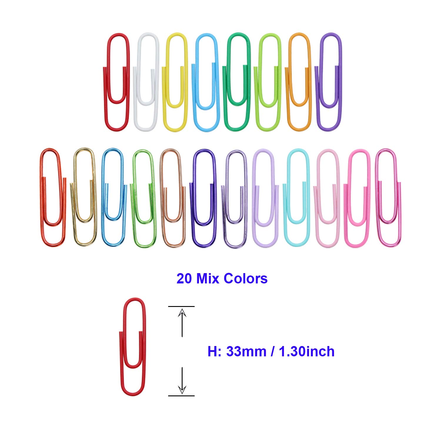 100pcs Colorful 33mm Paper Clips with Plastic Storage Box - Bulk Office Supplies for Organizing Documents, School Projects & Home Office Use