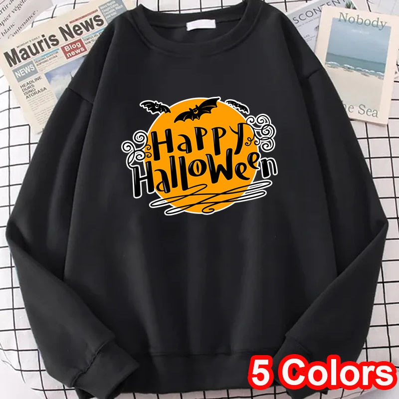 Halloween Pattern Print Crew Neck Sweatshirt - Cute Long Sleeve Casual Pullover for Women - Perfect for Costume Parties, Outdoor Activities & Fall Fashion