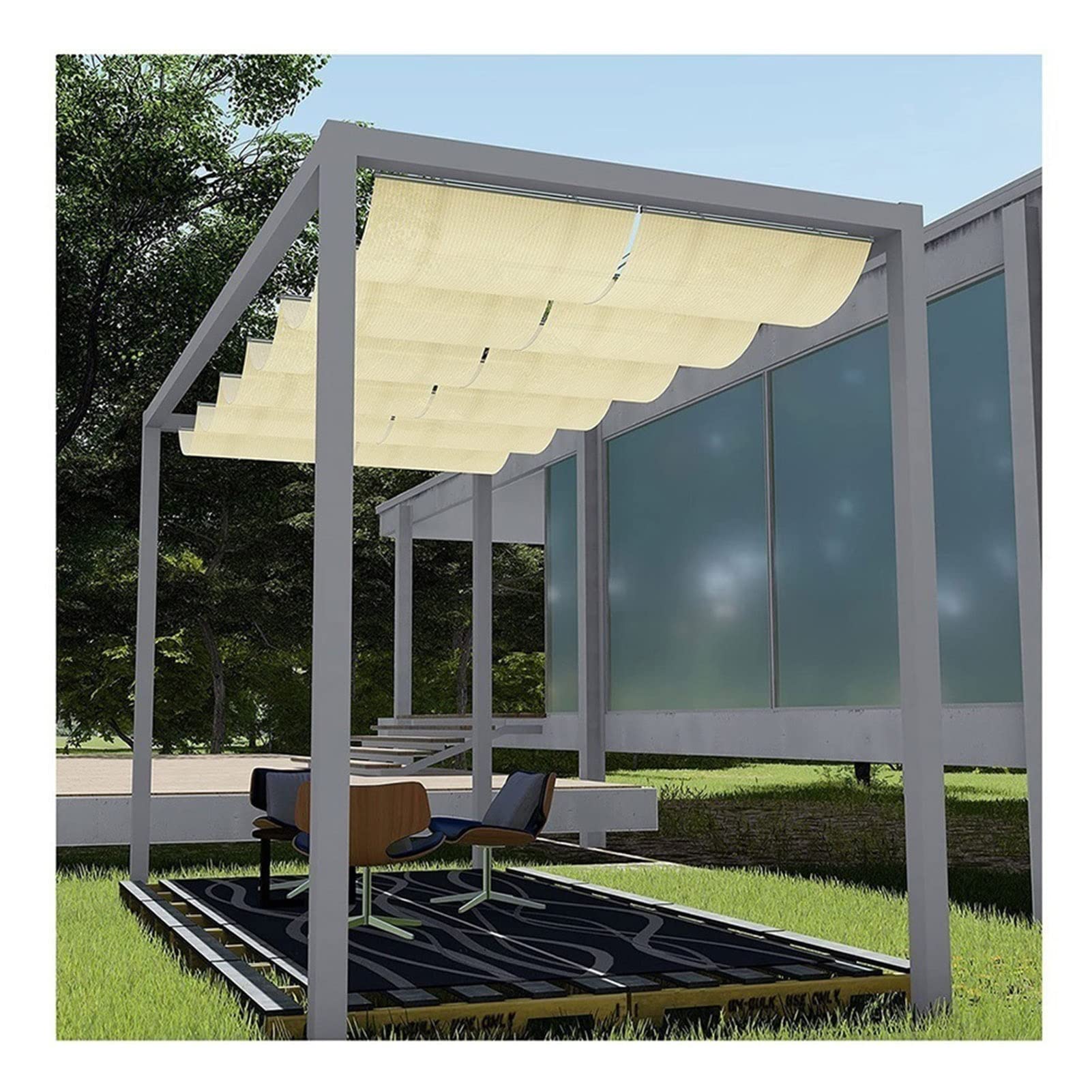 Beige 1x7m Sun Shade Sail - Retractable Outdoor Pergola Roof Canopy Kit, Breathable Awning for Patio, Balcony & Carport Cover | UV Protection & Weather Resistant for Backyard, Deck & Poolside Shade