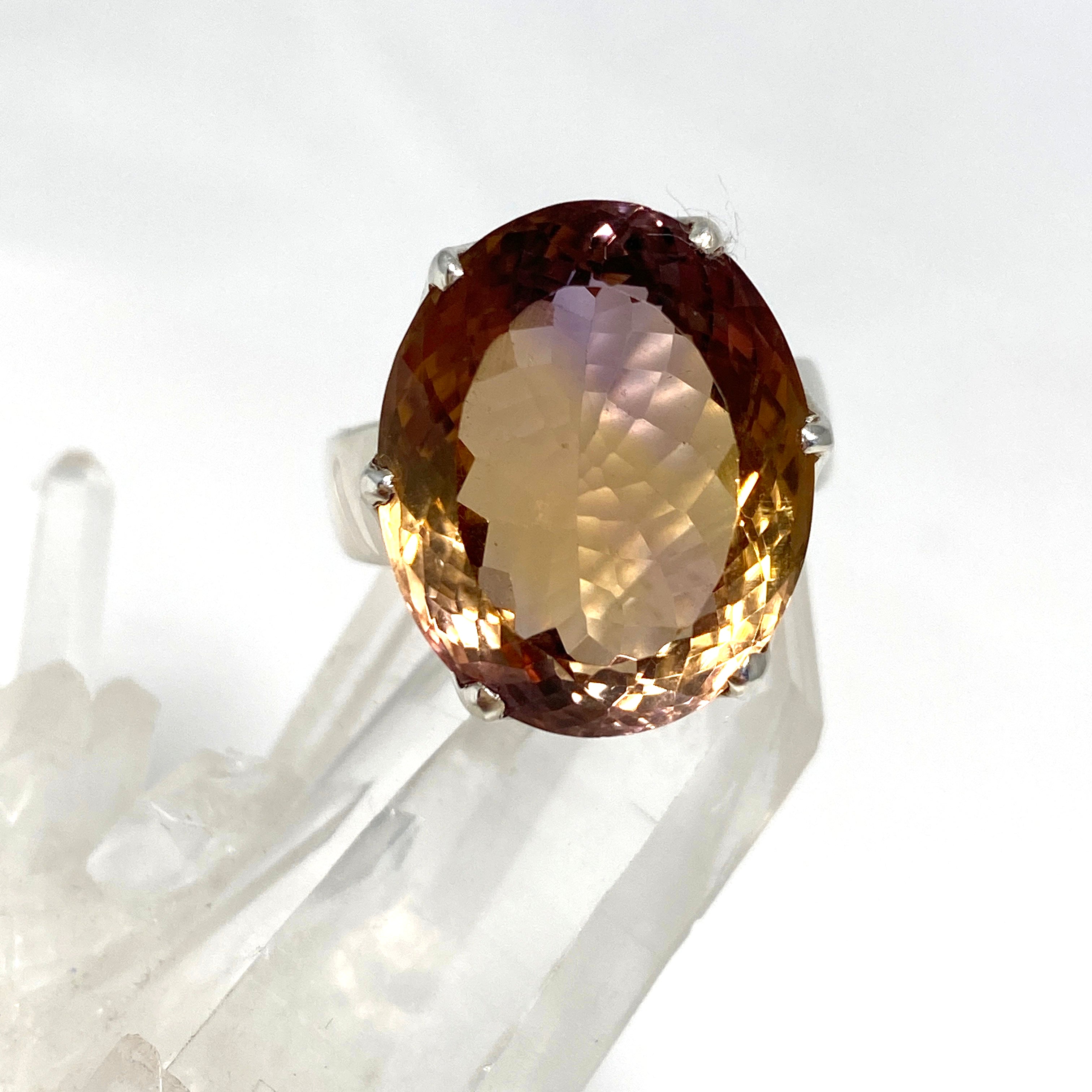 Ametrine Oval Faceted Ring Size 8.5 - Natural Gemstone Jewelry for Women, Elegant Purple & Yellow Gold Plated Wedding Band - Perfect for Engagement, Anniversary & Special Occasions