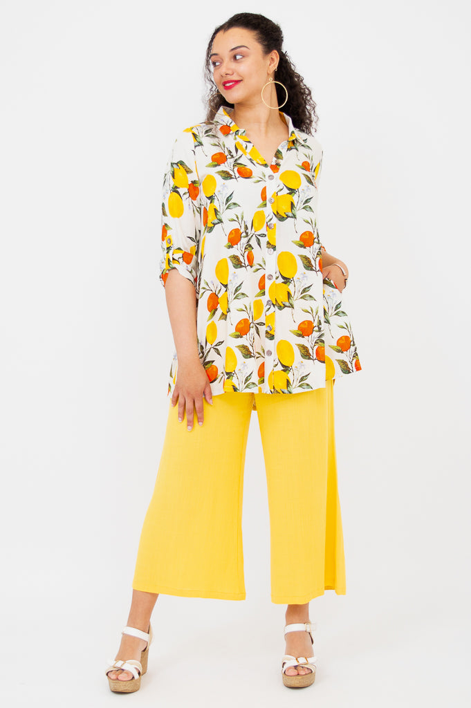 Celine Blouse - Lemonade Color Linen Bamboo Blend Women's Top | Perfect for Summer Outfits & Casual Office Wear
