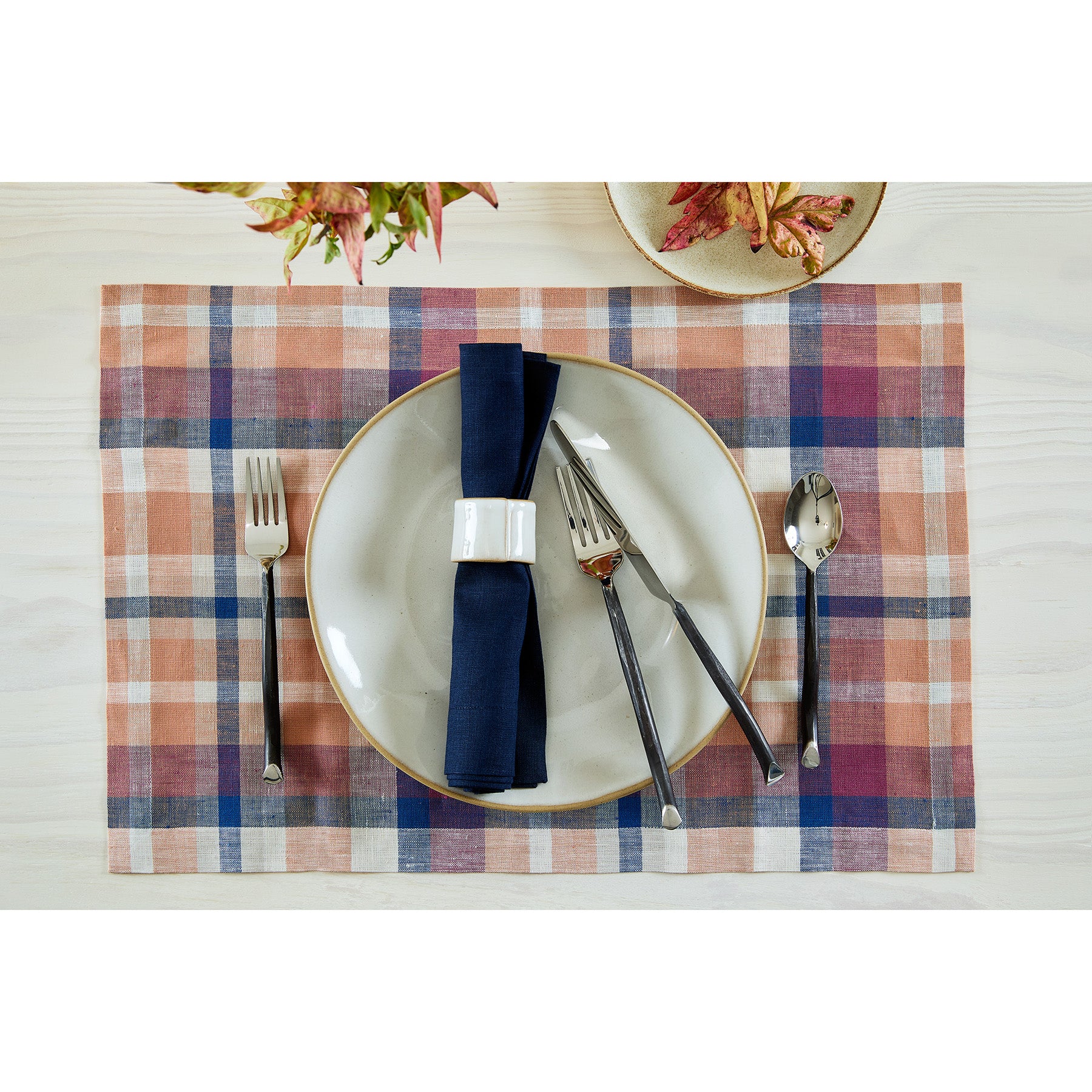 Fall Flavors Madras Placemats Set of 4 - Stylish and Durable Table Mats for Autumn Dining, Thanksgiving, and Seasonal Home Decor
