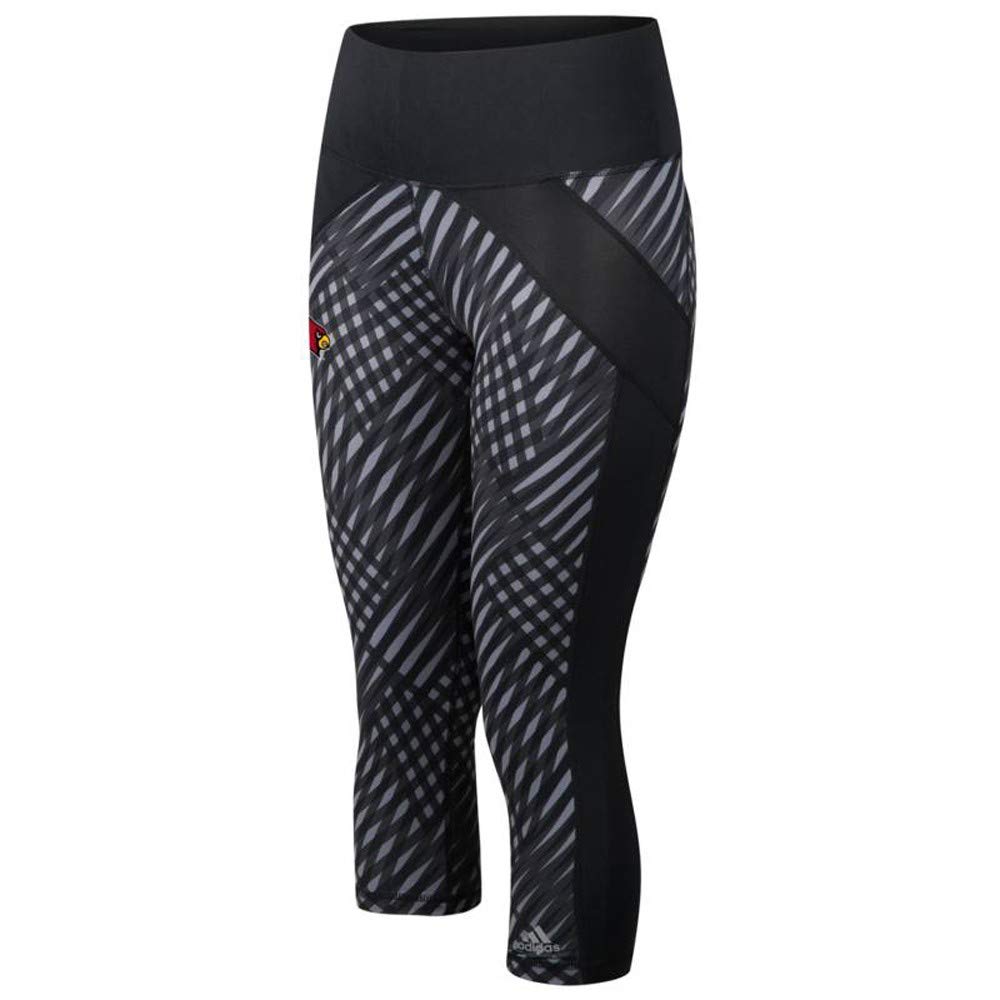Adidas Louisville Cardinals NCAA Women's Black Team Logo Climalite Performer High Rise 3/4 Tights - Moisture-Wicking Workout Leggings for Running, Yoga & Gym Training