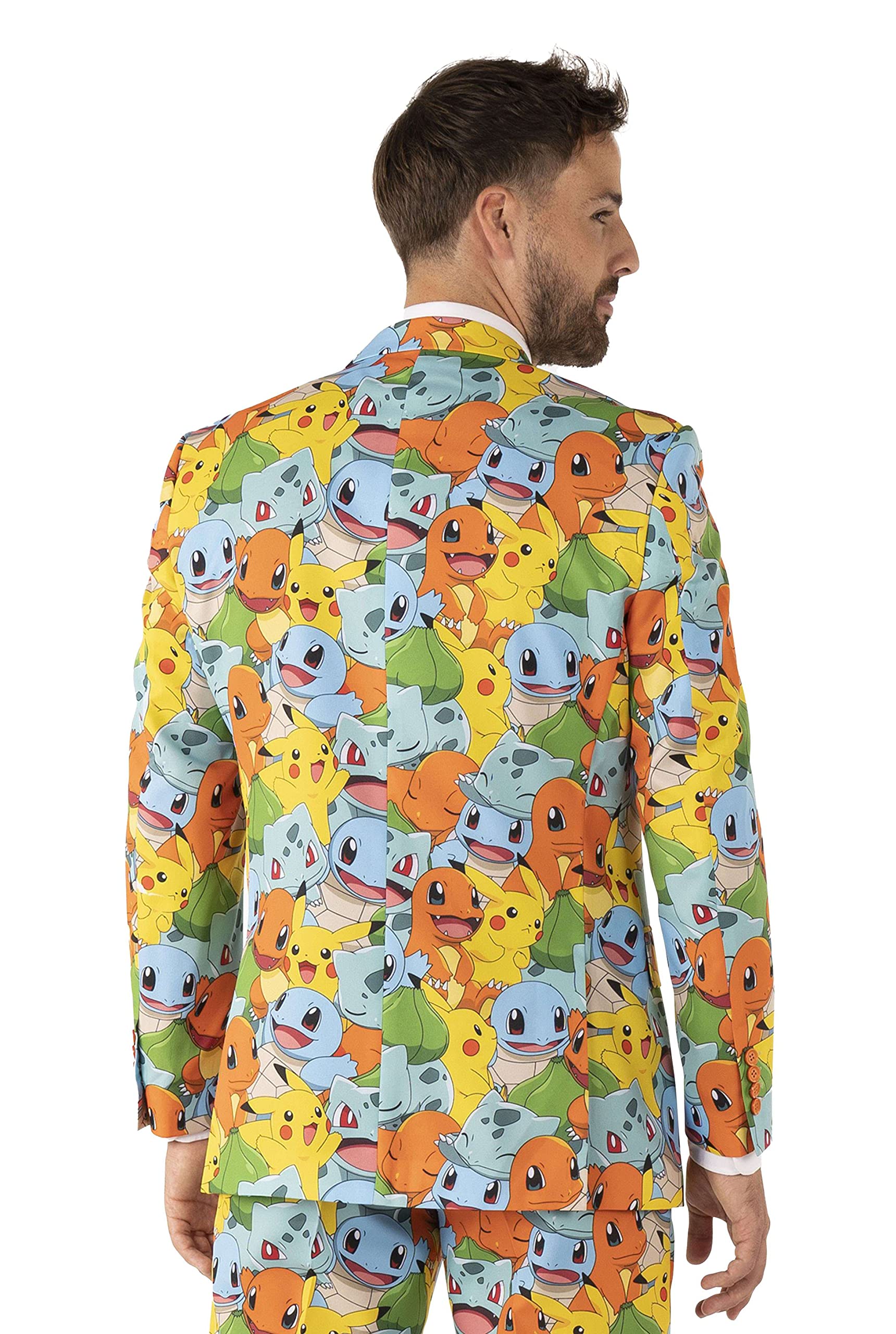 **Opposuits Men's Slim Fit Pokémon™ Nintendo Switch Game Costume - Multicolor Blazer, Pants & Tie - Perfect for Cosplay, Halloween & Gaming Events**