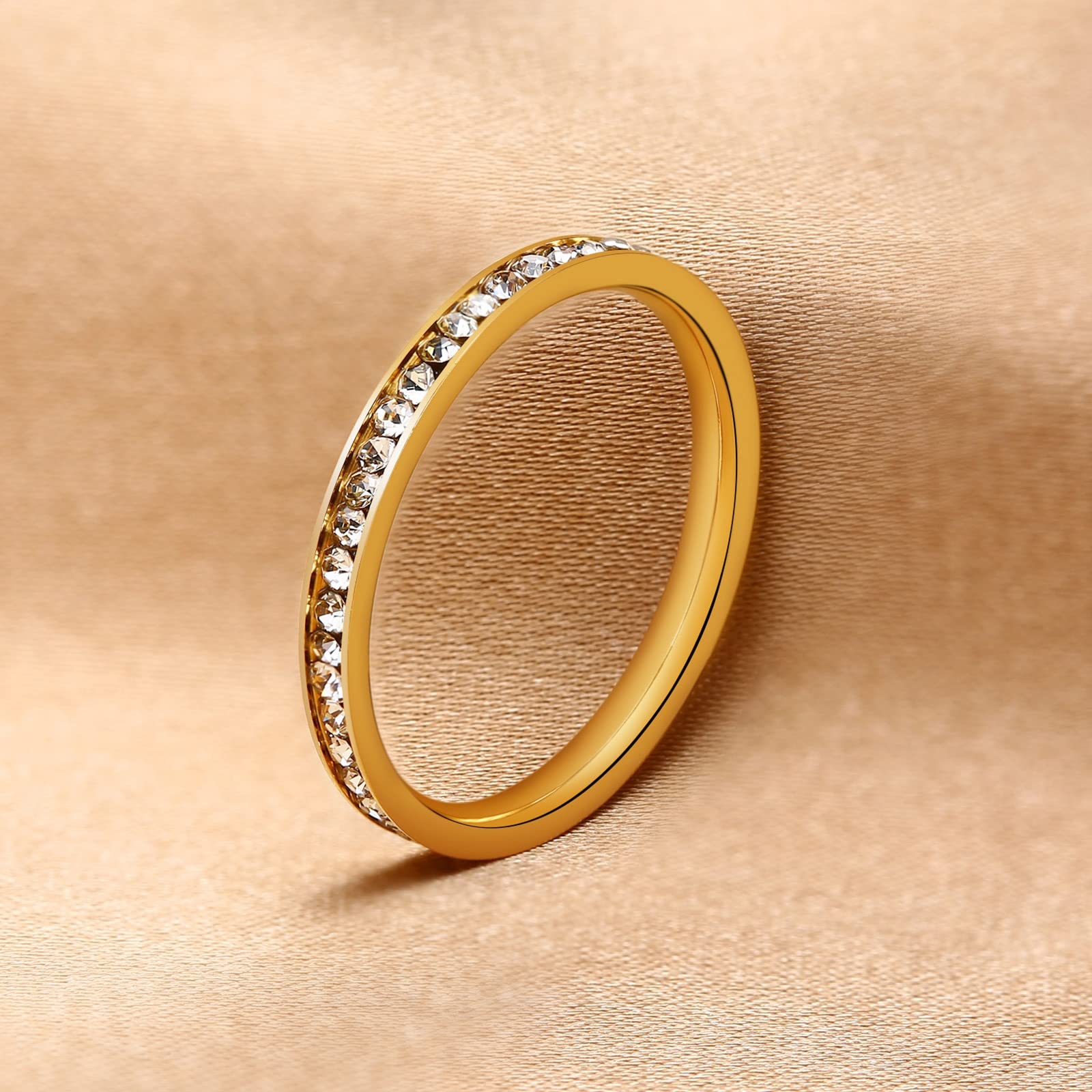 2MM Cubic Zirconia Eternity Wedding Band - Stackable Stainless Steel Women's Ring for Bridal, Anniversary & Everyday Wear - Durable & Hypoallergenic Jewelry Gift