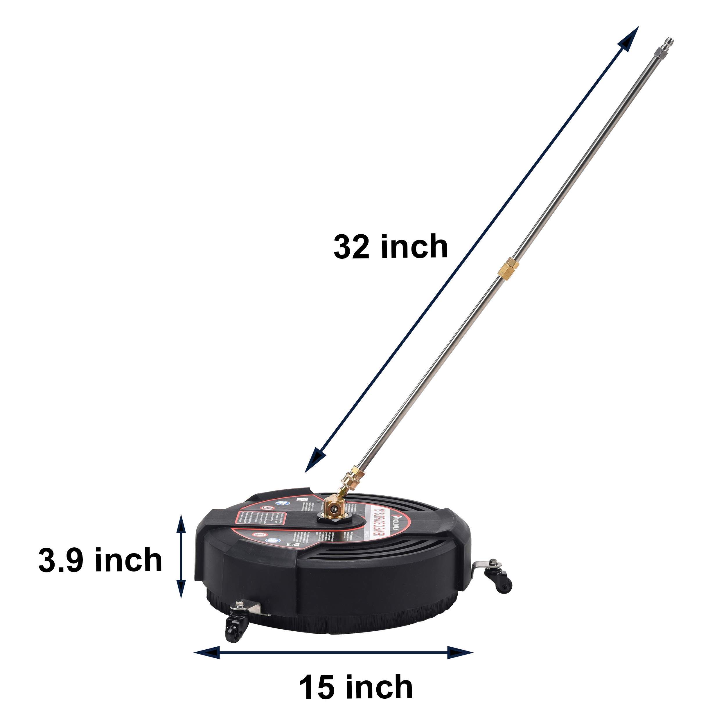 15 Inch Pressure Washer Surface Cleaner Attachment with Wheels - 3600 PSI Power Washer with 2 Extension Wands & 2 Nozzles - Ideal for Driveway, Deck, and Concrete Cleaning - Black