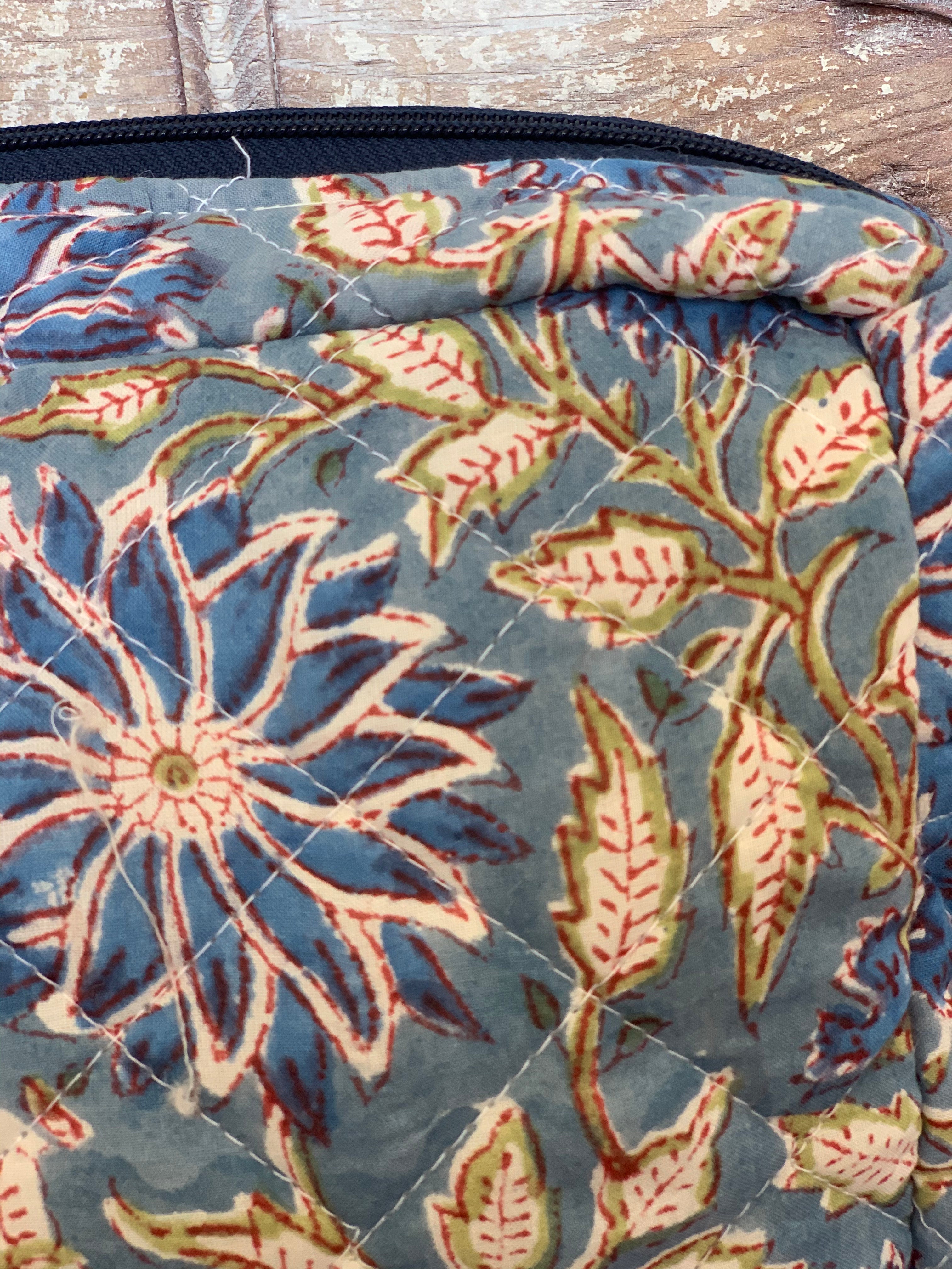 Large Cosmetic Bag with Hand Block Print - Perfect for Travel, Makeup Storage & Organizing Toiletries