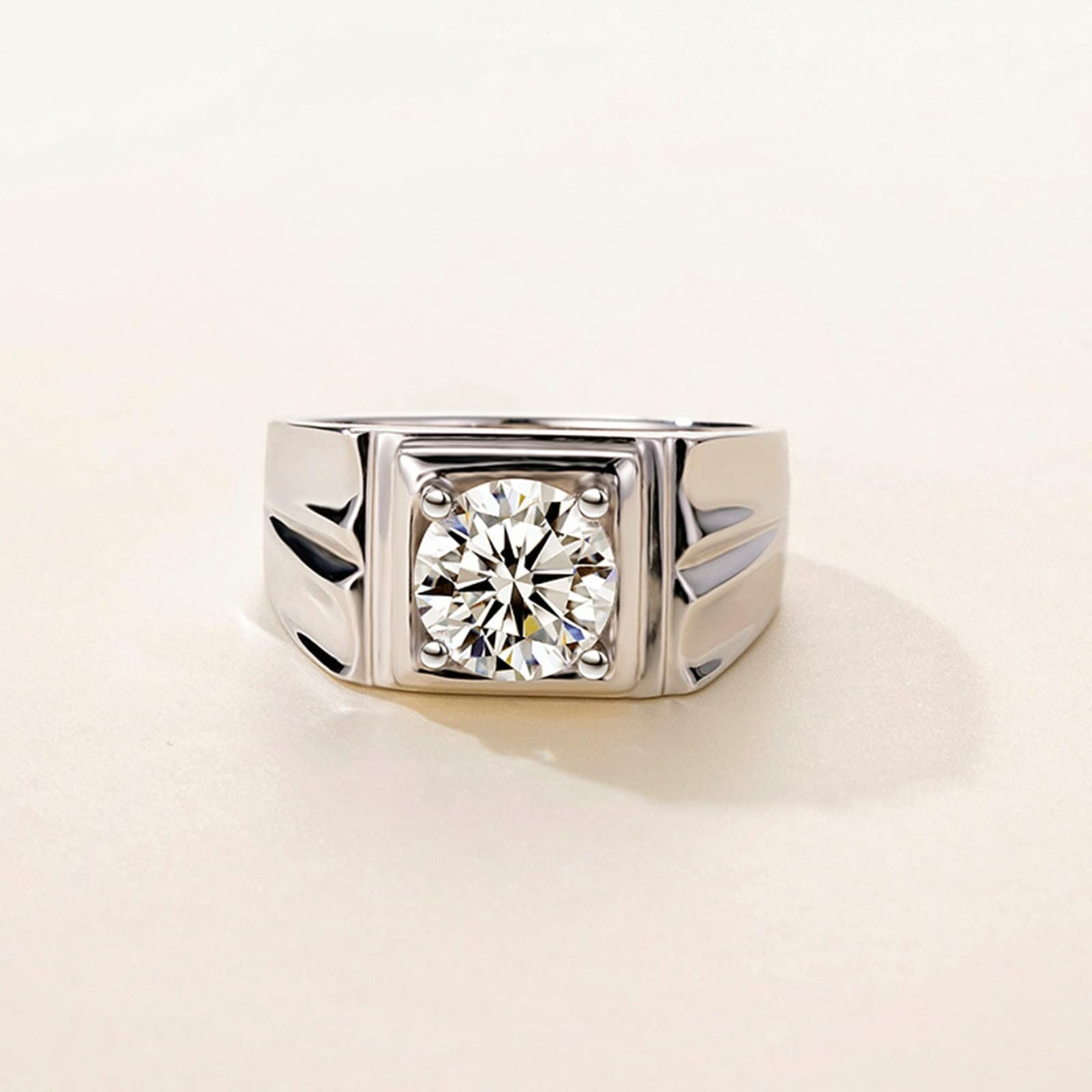Promise Ring for Men - 925 Sterling Silver Band with White Cubic Zirconia - Round Wedding Engagement Ring - Perfect for Anniversaries, Proposals & Special Occasions