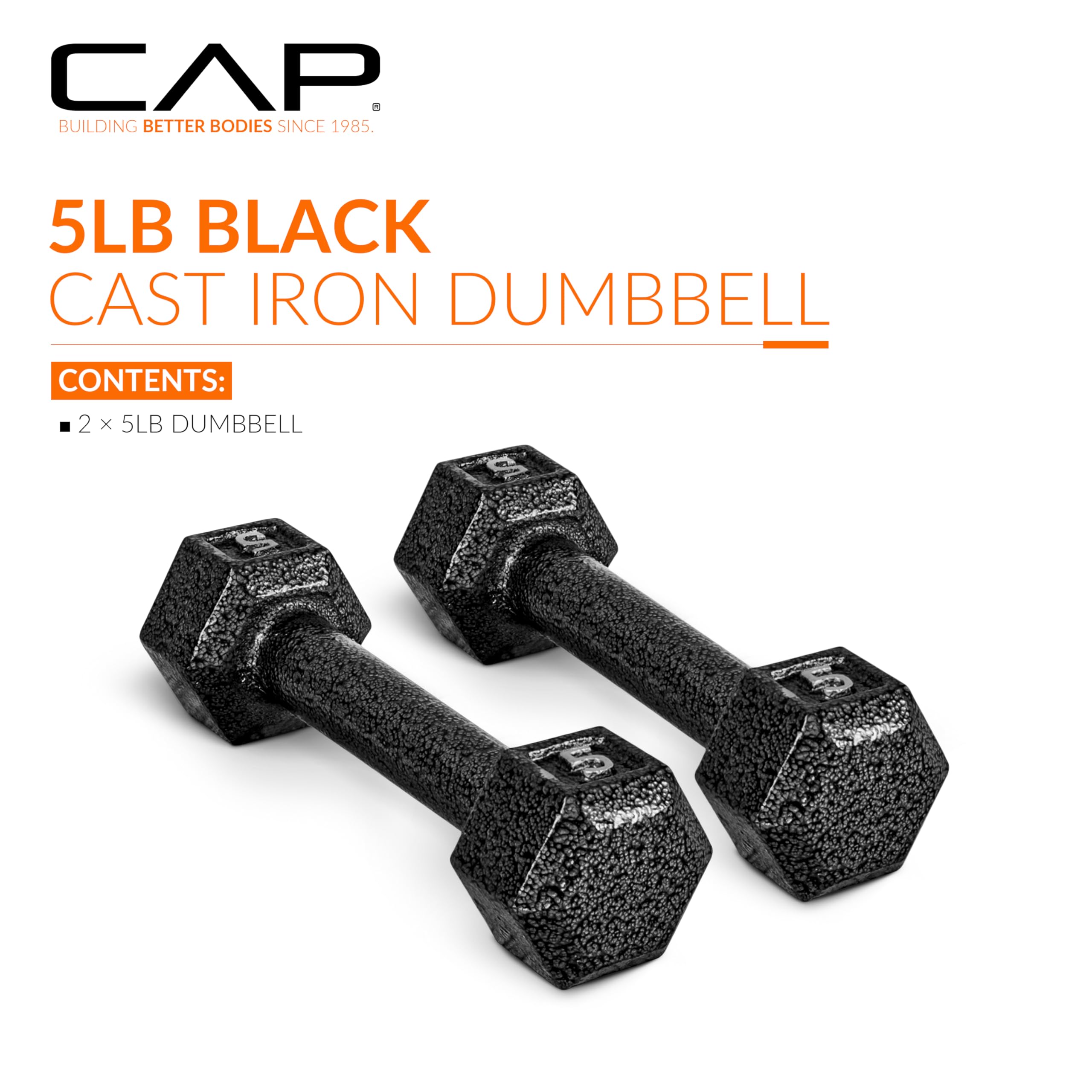 CAP Barbell Cast Iron Hex Dumbbell Set - 5-50 lbs Weight Options for Home Gym, Strength Training & CrossFit Workouts | Durable Rubber Coated Hexagonal Dumbbells for Men & Women