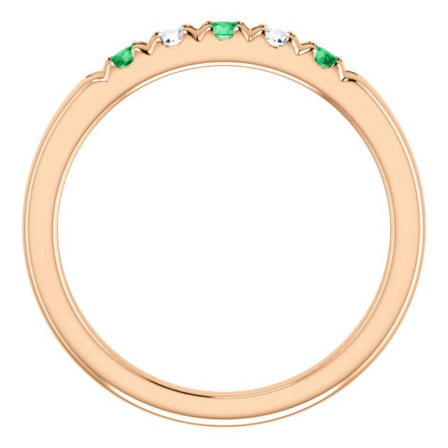 14K Gold 0.18 CTW Emerald & 0.12 CTW Diamond French Set 5 Stone Wedding Band Ring - Elegant Anniversary Gift for Women, Perfect for Bridal Jewelry and Special Occasions