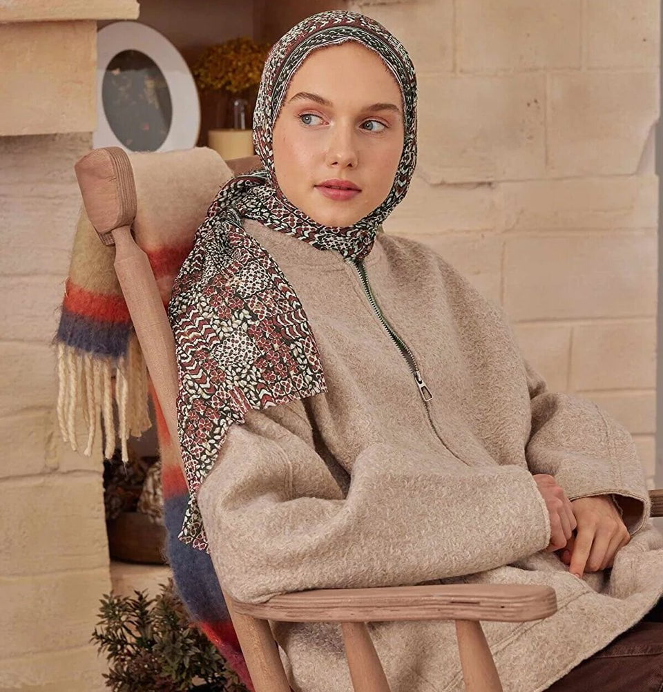 Abstract Crinkle Cotton Hijab Shawl - Dark Brown | Modest Fashion Scarf for Women | Perfect for Daily Wear, Prayer & Special Occasions