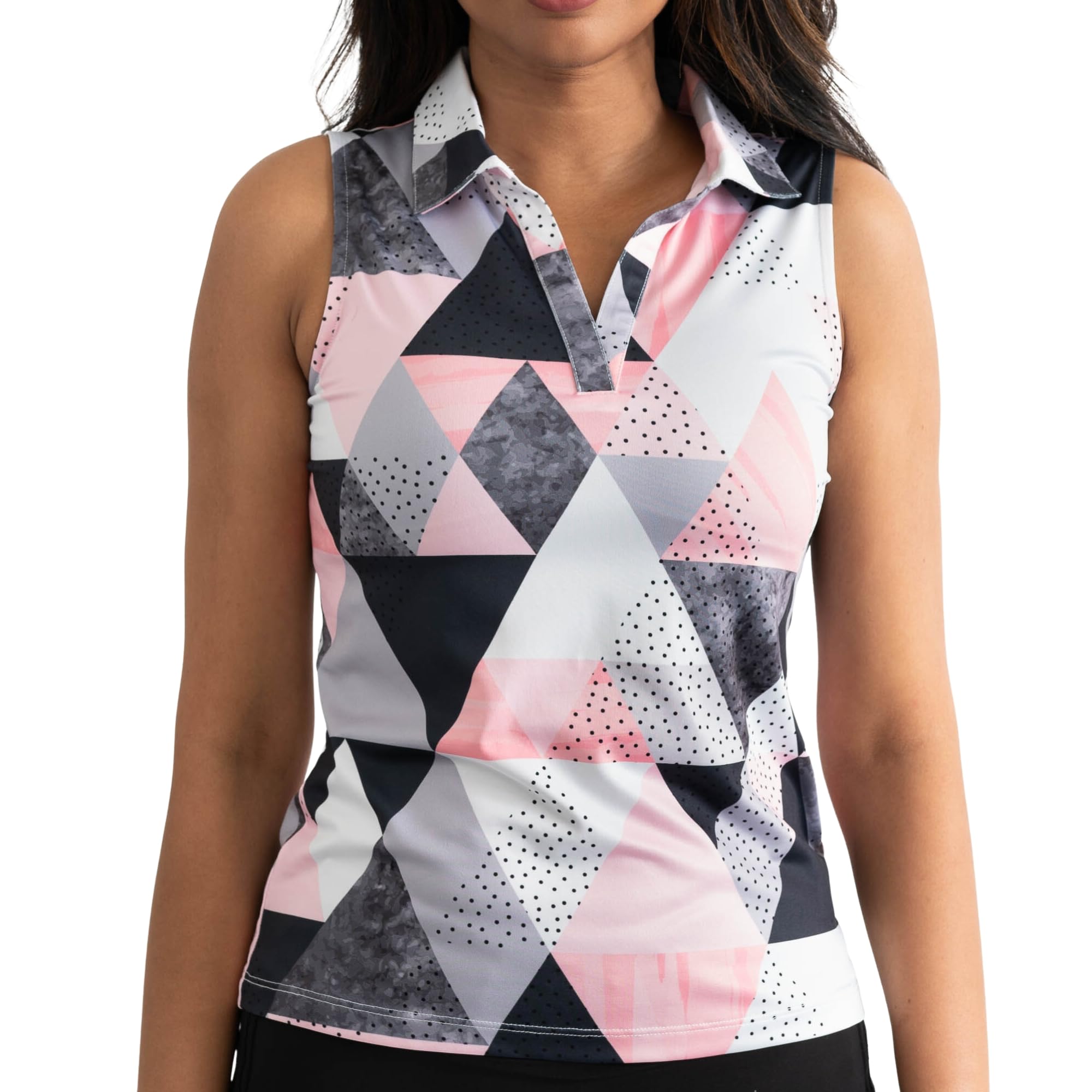 YATTA GOLF Women's Performance Sleeveless Golf Polo - Moisture Wicking V-Neck Shirt for Golf, Workout & Tennis - Breathable Athletic Tank Top for Summer Sports & Outdoor Activities