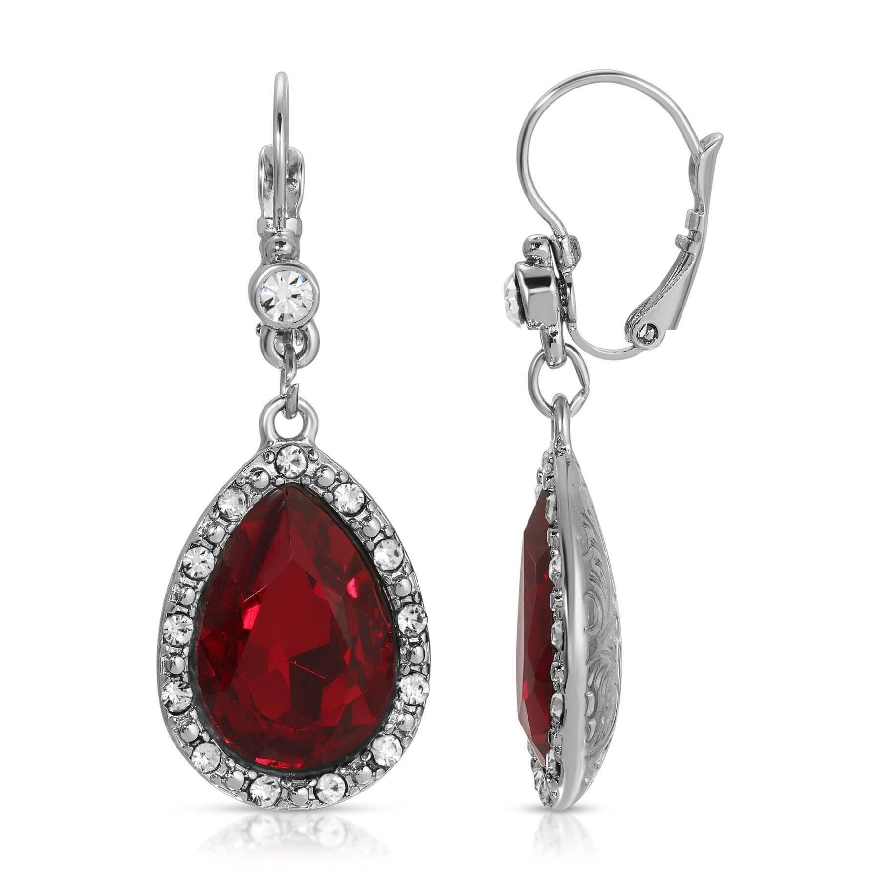 1928 Vintage Style Siam Red Crystal Teardrop Drop Earrings for Women - Elegant Dangle Earrings for Party, Wedding & Special Occasions