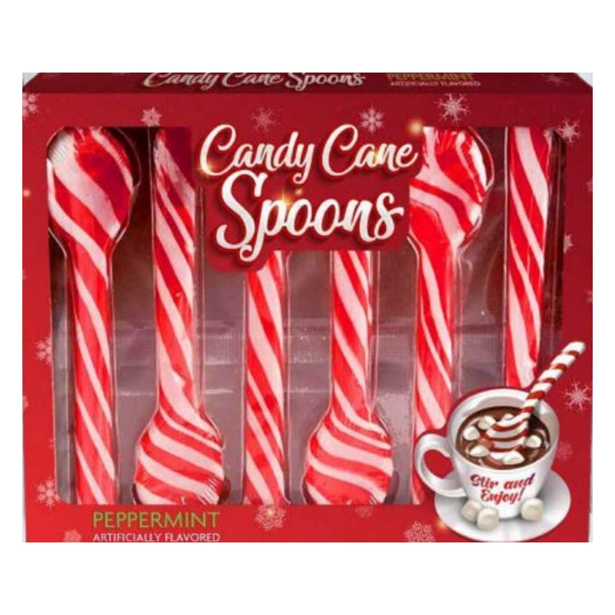 Needzo Bulk Hard Candy Cane Spoons - Peppermint Sticks for Hot Chocolate & Coffee - Holiday Stocking Stuffers, Cocoa Bar & Charcuterie Board Accessories - Pack of 2 (6 Spoons) - Perfect for Christmas Parties, Gift Giving & Winter Beverage Stirring